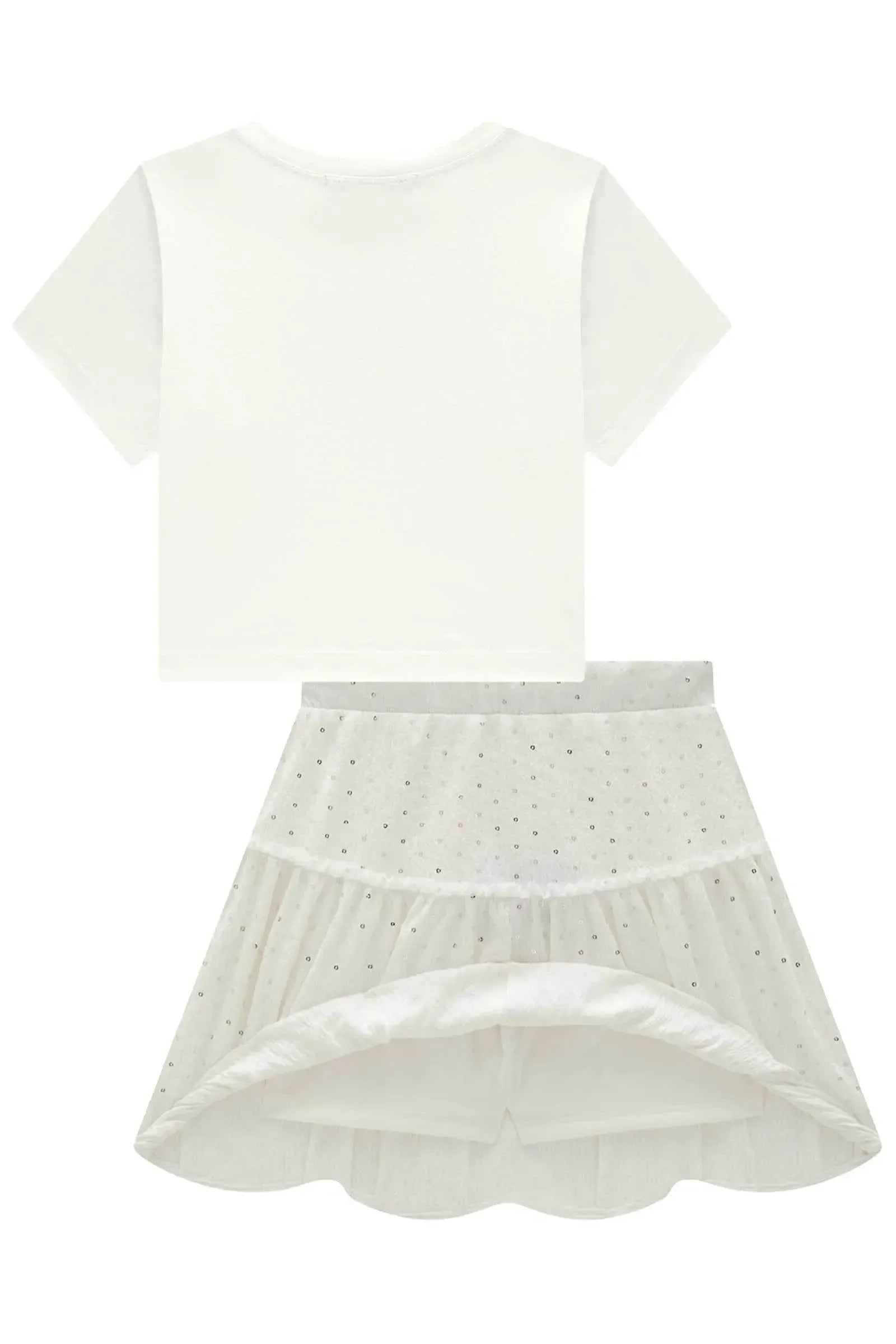 Conjunto de Blusa em Meia Malha e Saia em Anarruga Bordada com Shorts Embutido 98578 Lilimoon Teen Menina