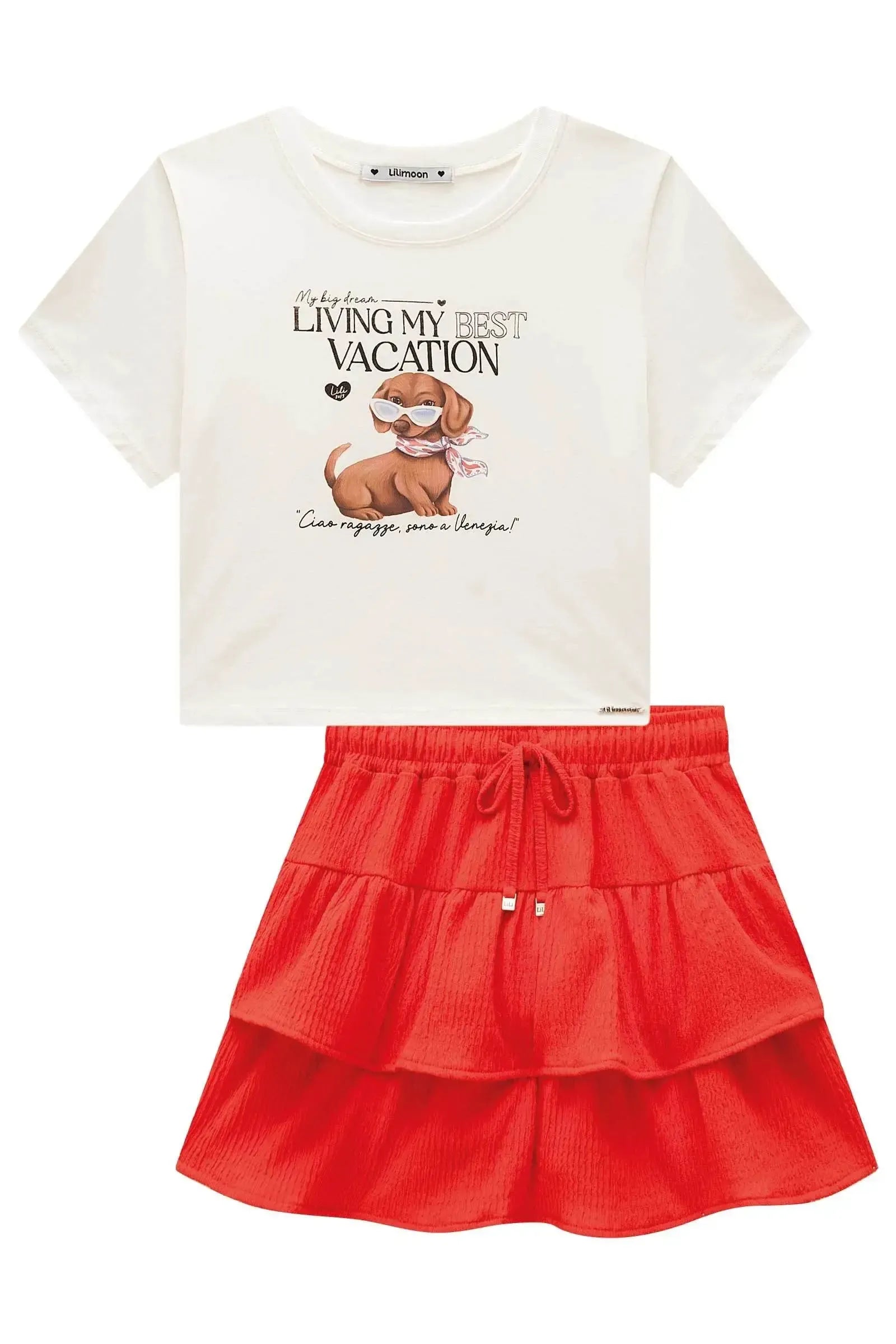 Conjunto de Blusa em Meia Malha e Saia em Malha Texturizada com Shorts Embutido 98960 Lilimoon Teen Menina