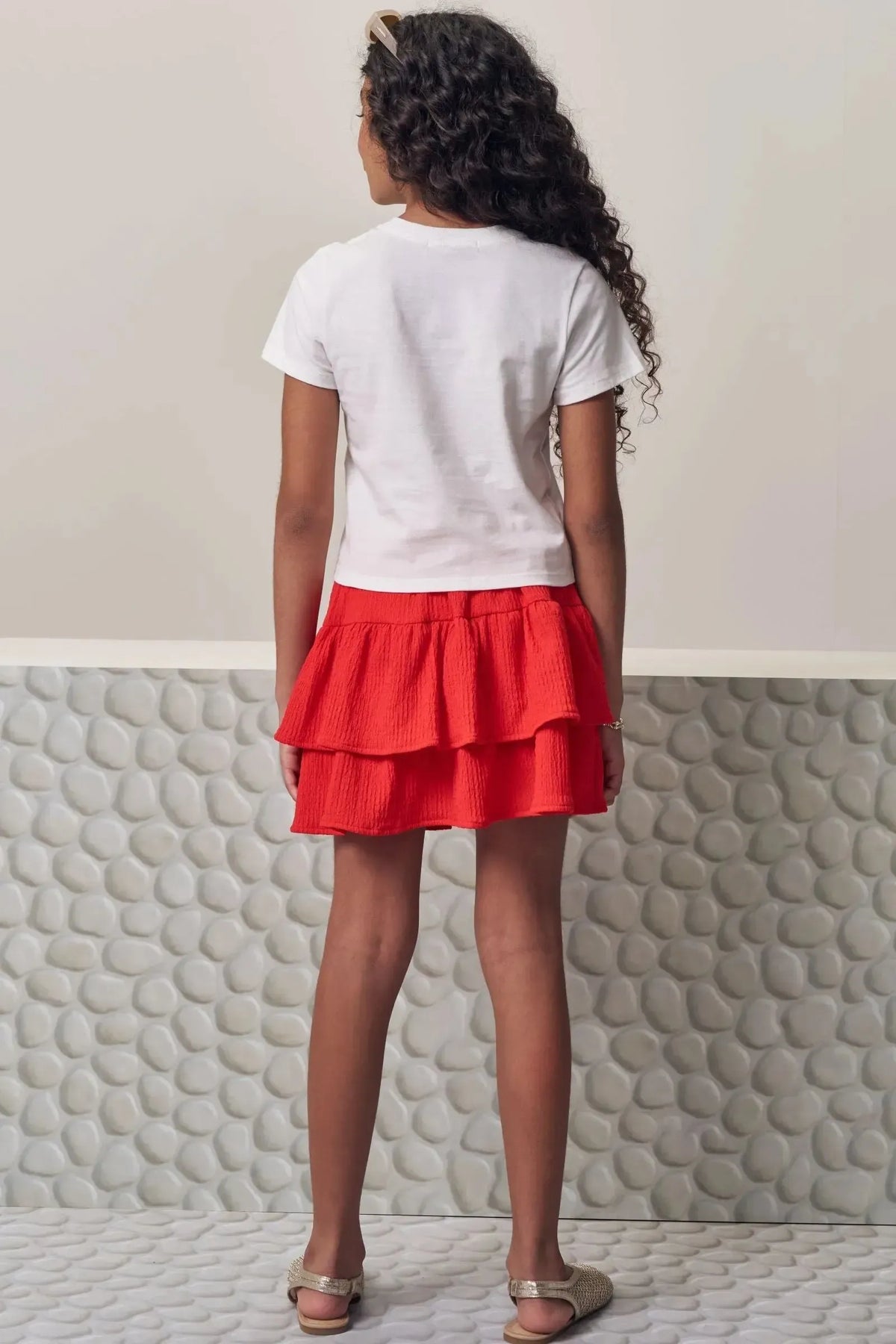 Conjunto de Blusa em Meia Malha e Saia em Malha Texturizada com Shorts Embutido 98960 Lilimoon Teen Menina