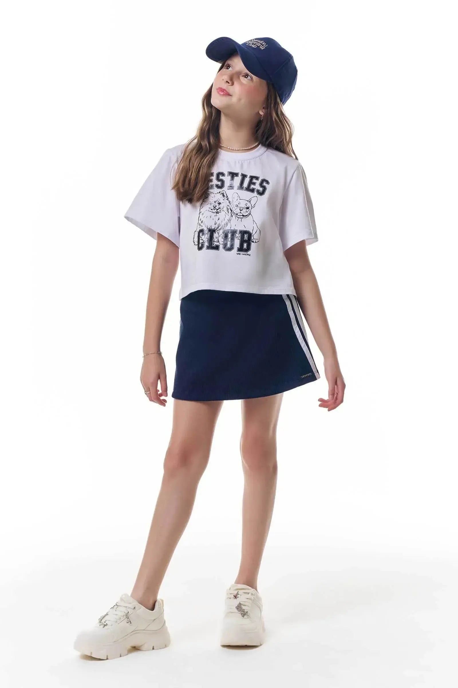 Conjunto de Blusa em Meia Malha e Saia em Soft Line com Shorts Embutido 96912 Vic&Vicky Teen Menina