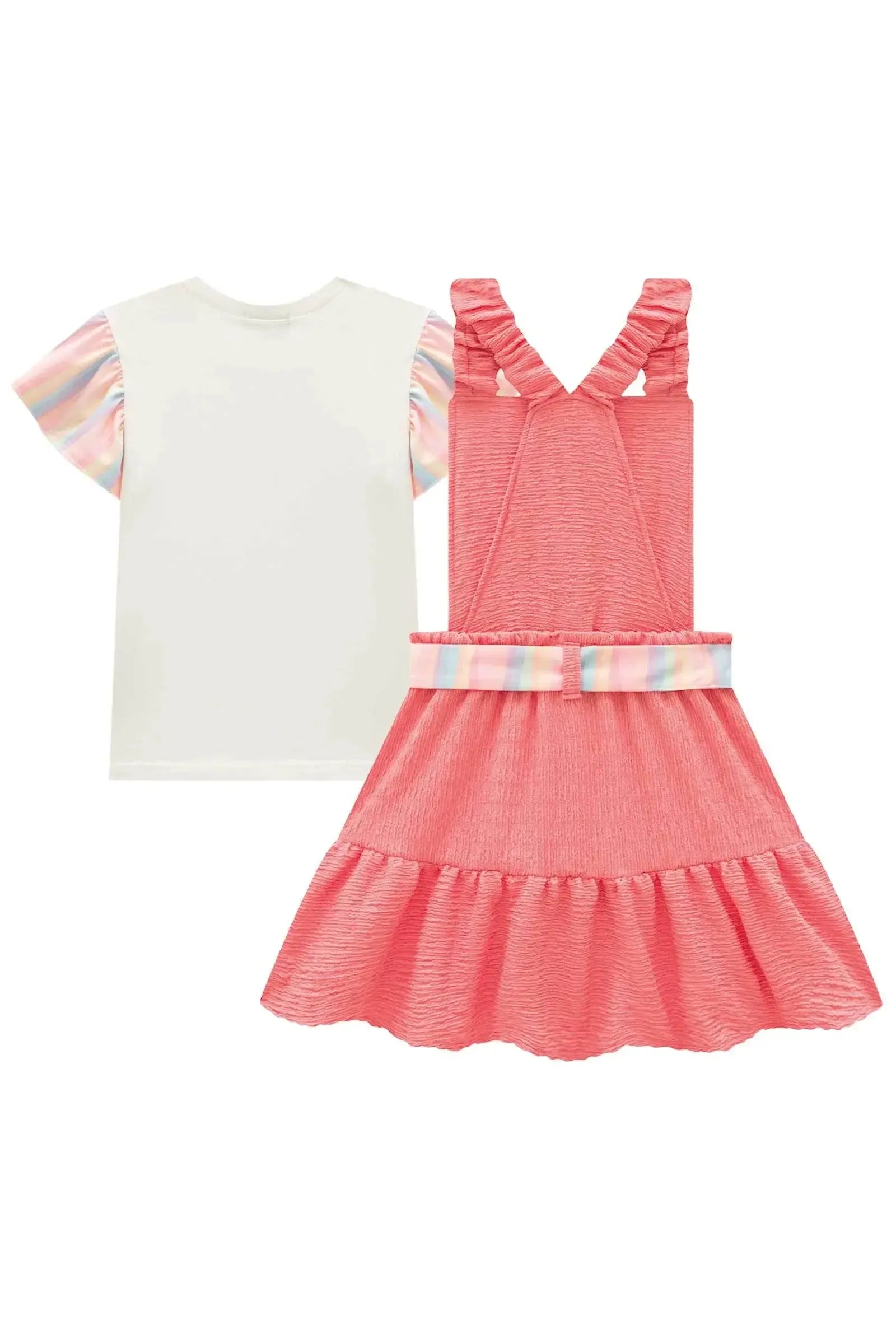 Conjunto de Blusa em Meia Malha e Salopete em Malha Enrugada 95386 Infanti Infantil Menina