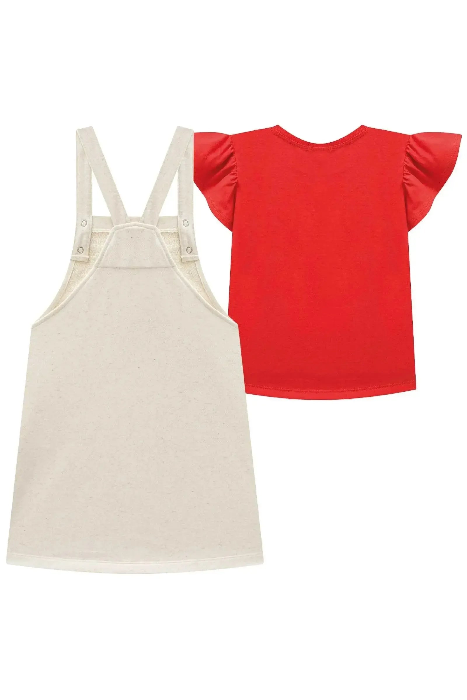 Conjunto de Blusa em Meia Malha e Salopete em Moletom Linho sem Pelúcia 97027 Infanti Infantil Menina