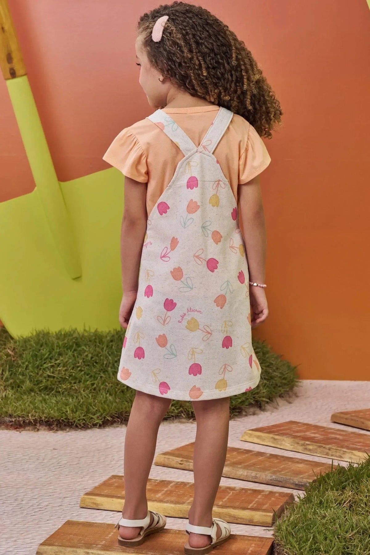 Conjunto de Blusa em Meia Malha e Salopete em Moletom Linho sem Pelúcia 99564 Kukiê Infantil Menina