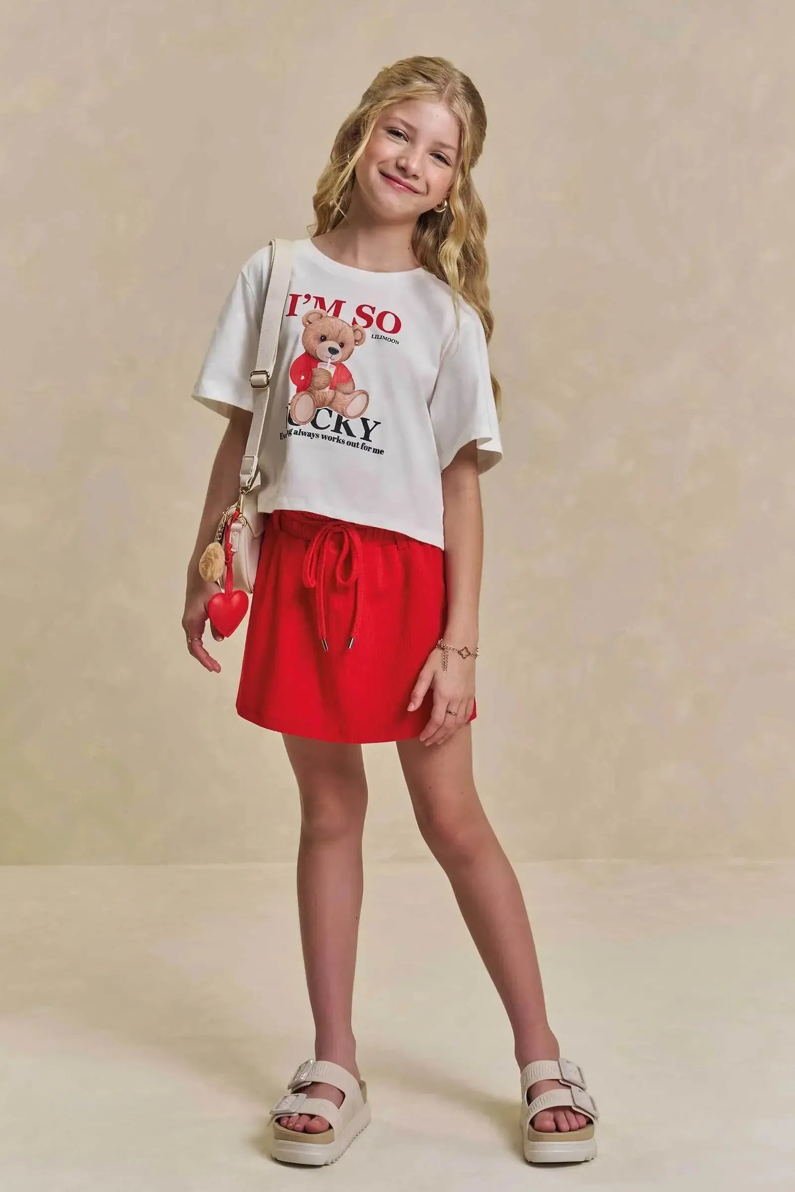 Conjunto de Blusa em Meia Malha e Short Saia em Canelado Liz 95662 Lilimoon Teen Menina