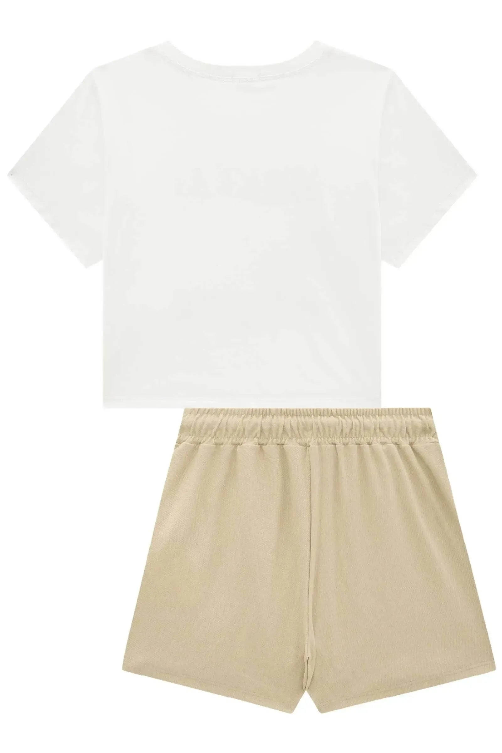 Conjunto de Blusa em Meia Malha e Short Saia em Cotton Jeans 95965 Vic&Vicky Teen Menina