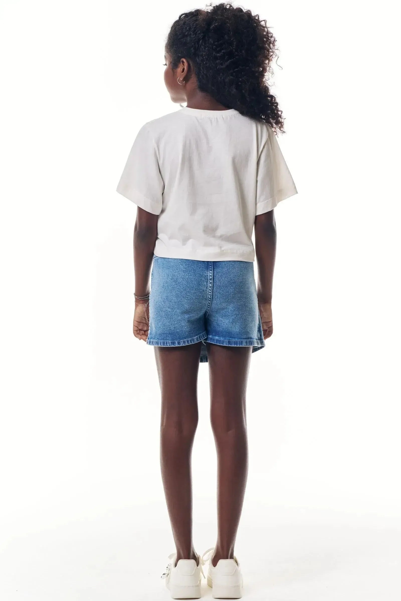 Conjunto de Blusa em Meia Malha e Short Saia em Jeans Arkansas 92653 Lilimoon Teen Menina