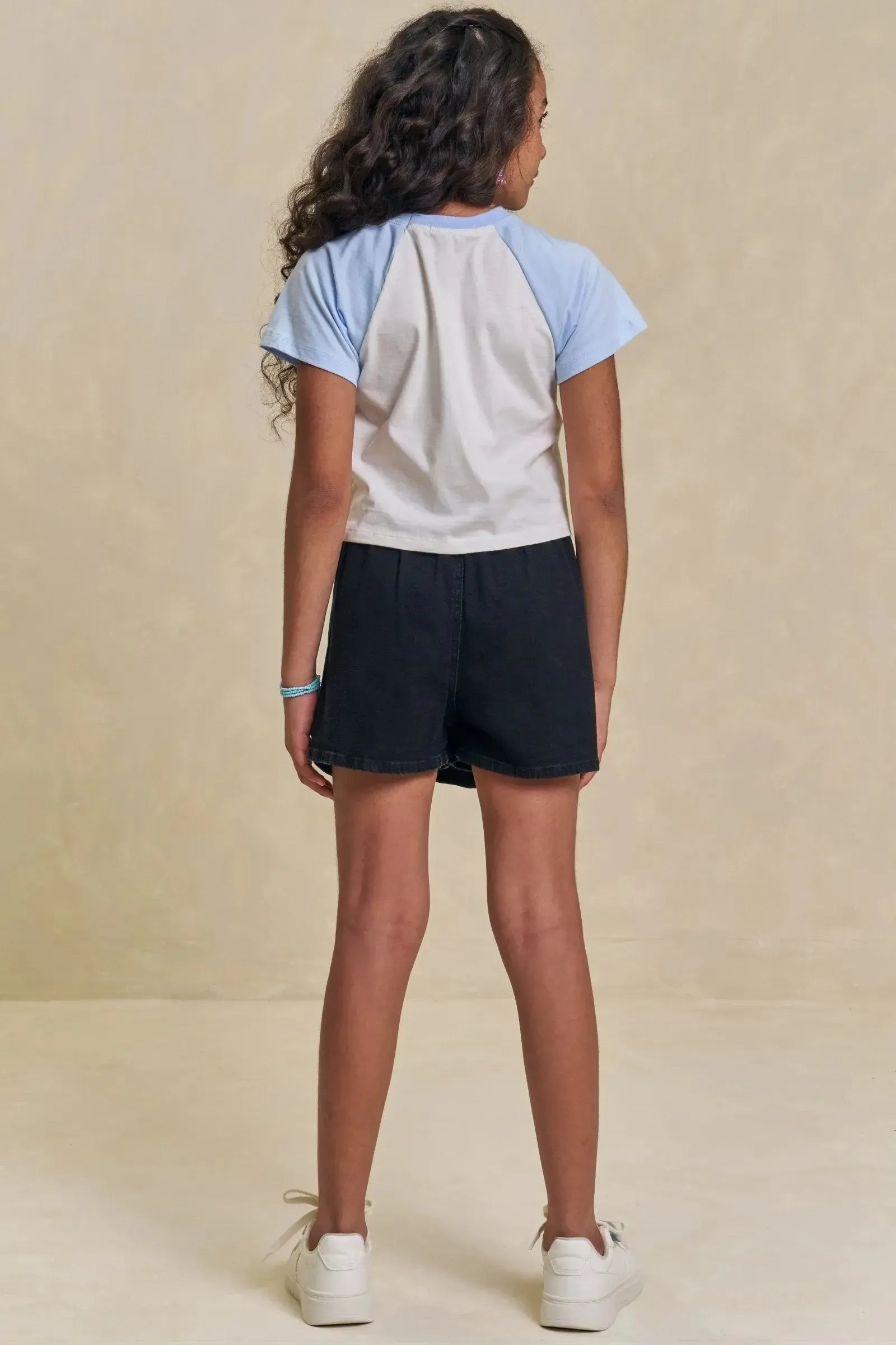 Conjunto de Blusa em Meia Malha e Short Saia em Jeans com Elastano 95905 Lilimoon Teen Menina