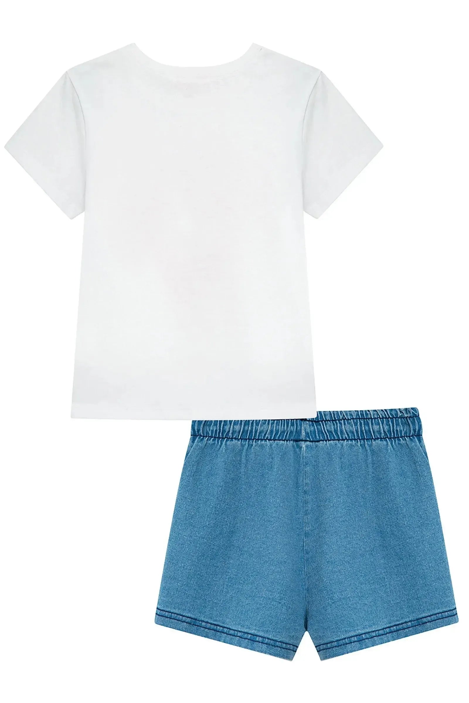 Conjunto de Blusa em Meia Malha e Short Saia em Jeans com Elastano 97132 Kukiê Infantil Menina