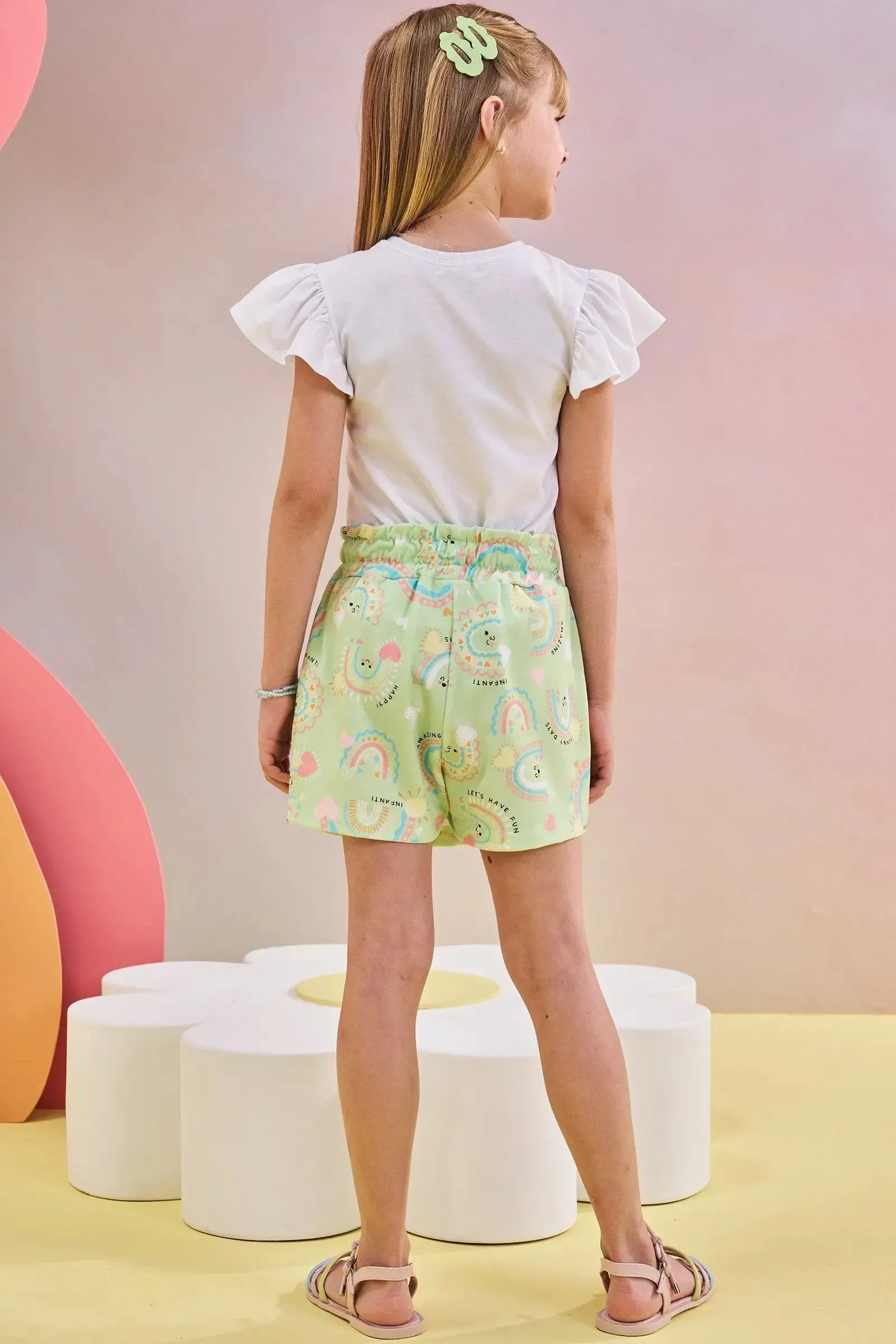 Conjunto de Blusa em Meia Malha e Short Saia em Malha Power 83518 Infanti Infantil Menina