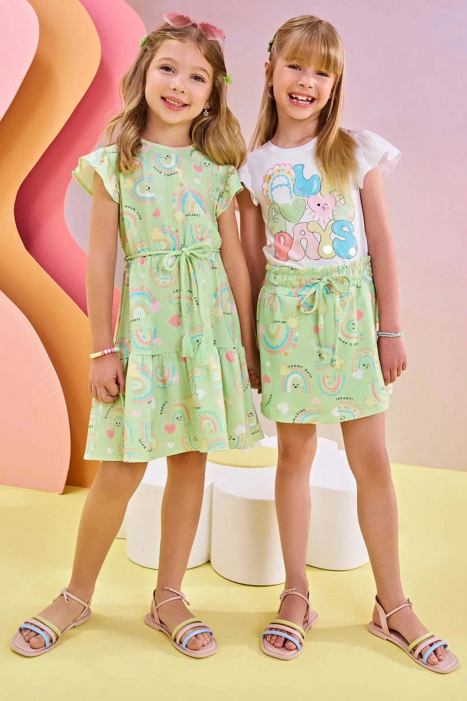 Conjunto de Blusa em Meia Malha e Short Saia em Malha Power 83518 Infanti Infantil Menina