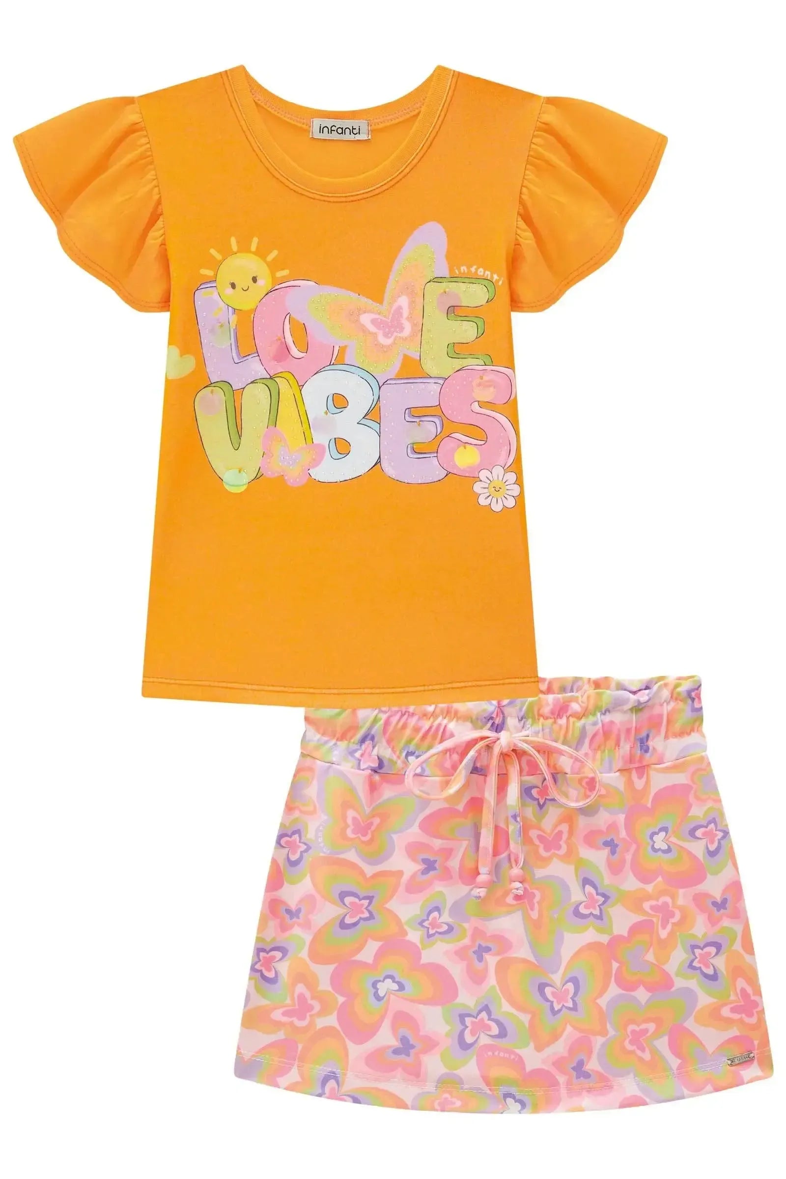 Conjunto de Blusa em Meia Malha e Short Saia em Malha Power 83518 Infanti Infantil Menina