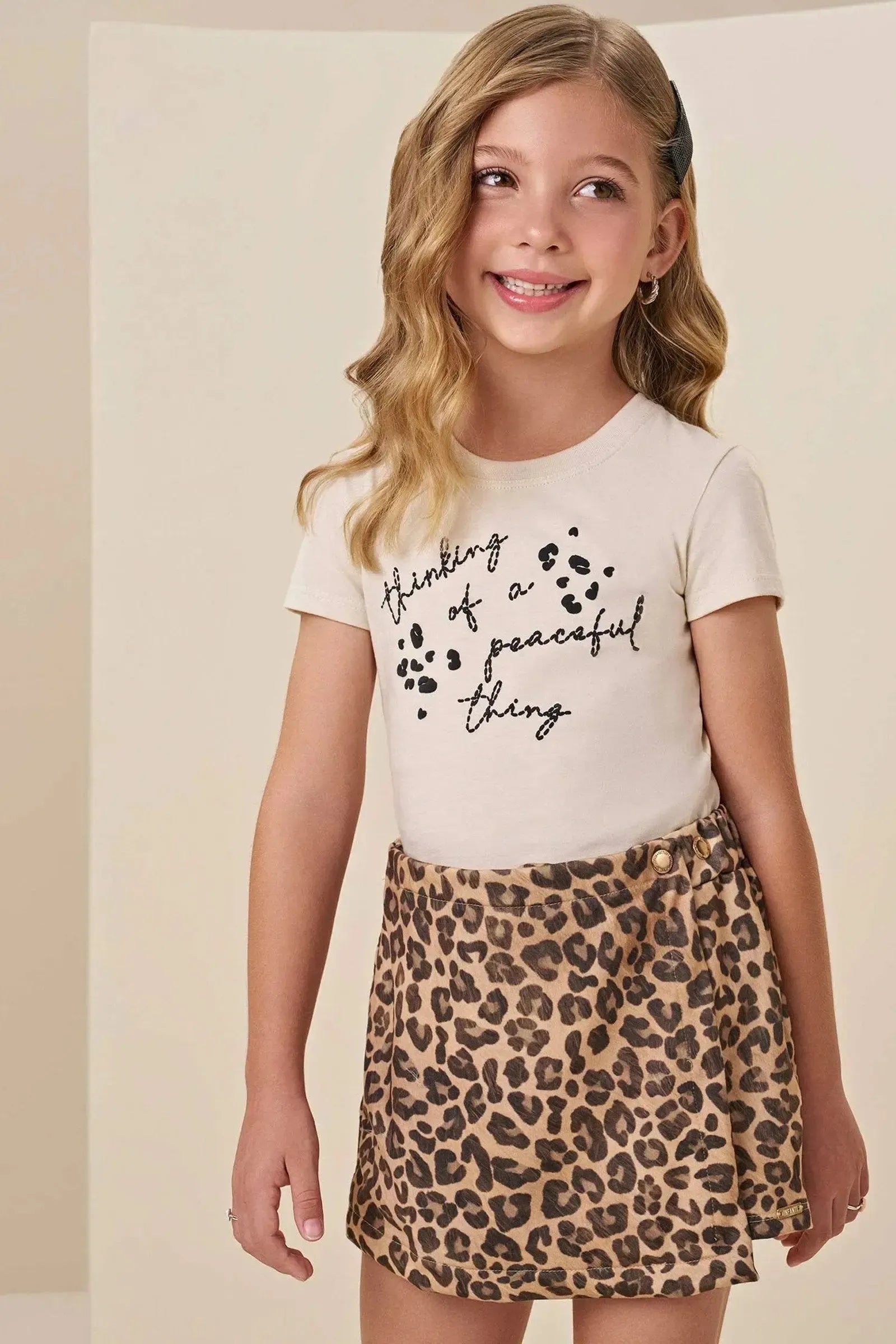 Conjunto de Blusa em Meia Malha e Short Saia em Molecotton 85586 Infanti Infantil Menina