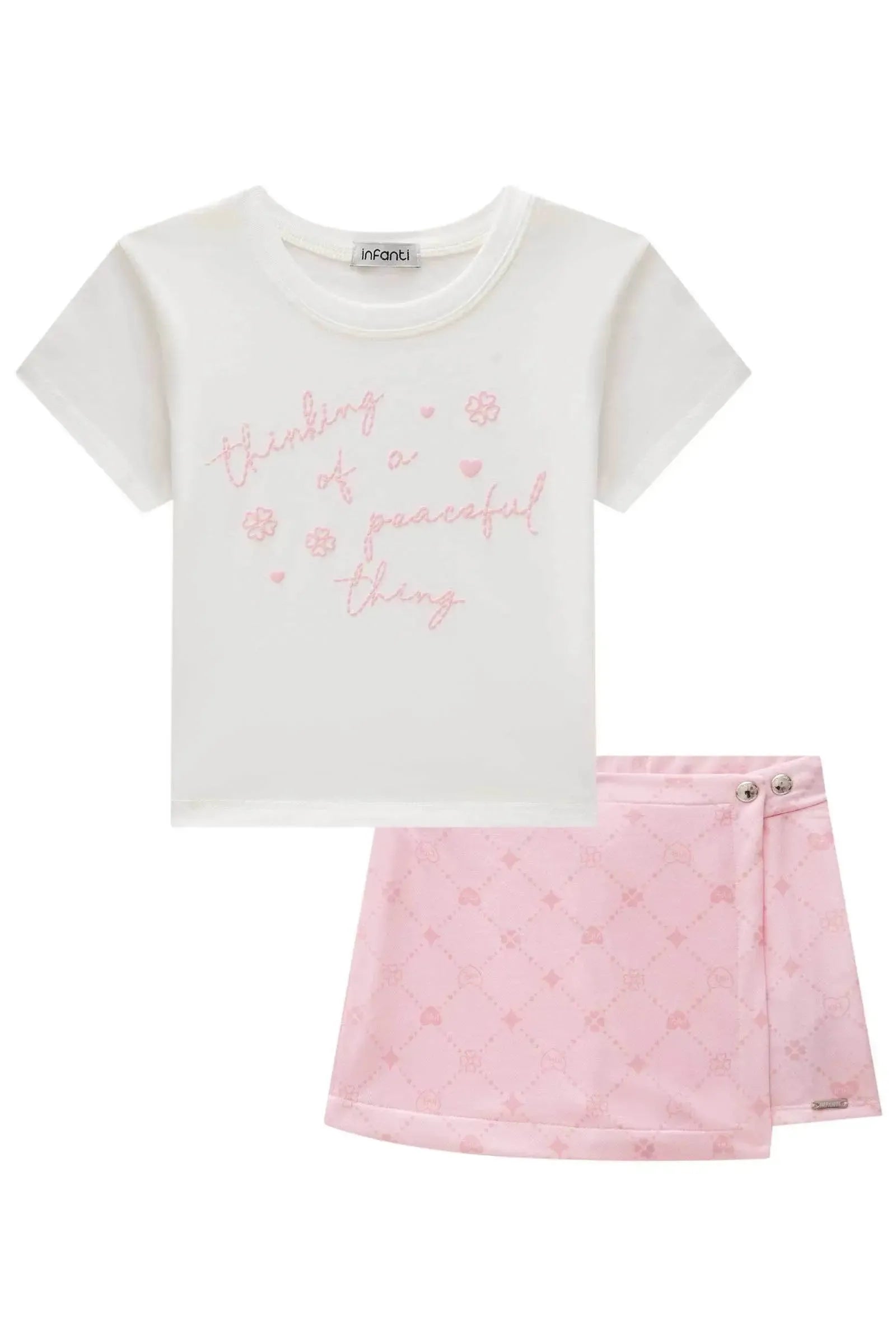Conjunto de Blusa em Meia Malha e Short Saia em Molecotton 85586 Infanti Infantil Menina