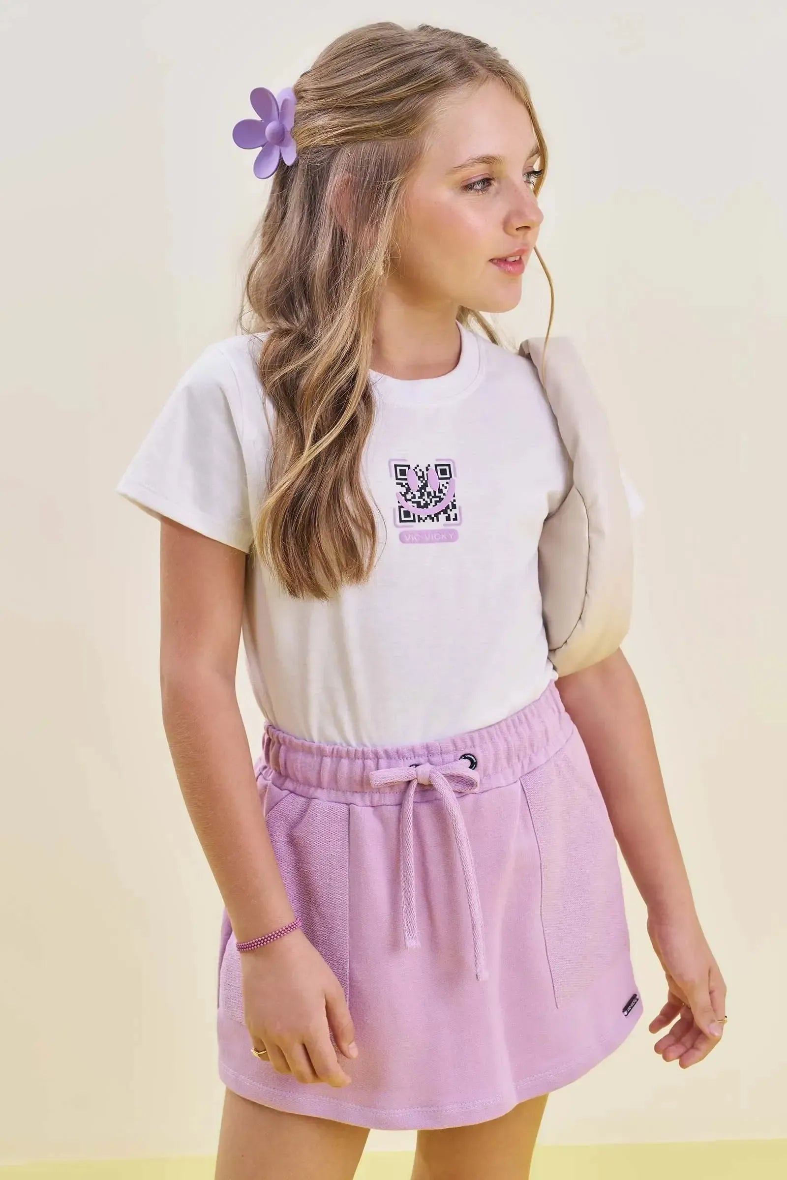 Conjunto de Blusa em Meia Malha e Short Saia em Moletom 84921 Vic&Vicky Teen Menina