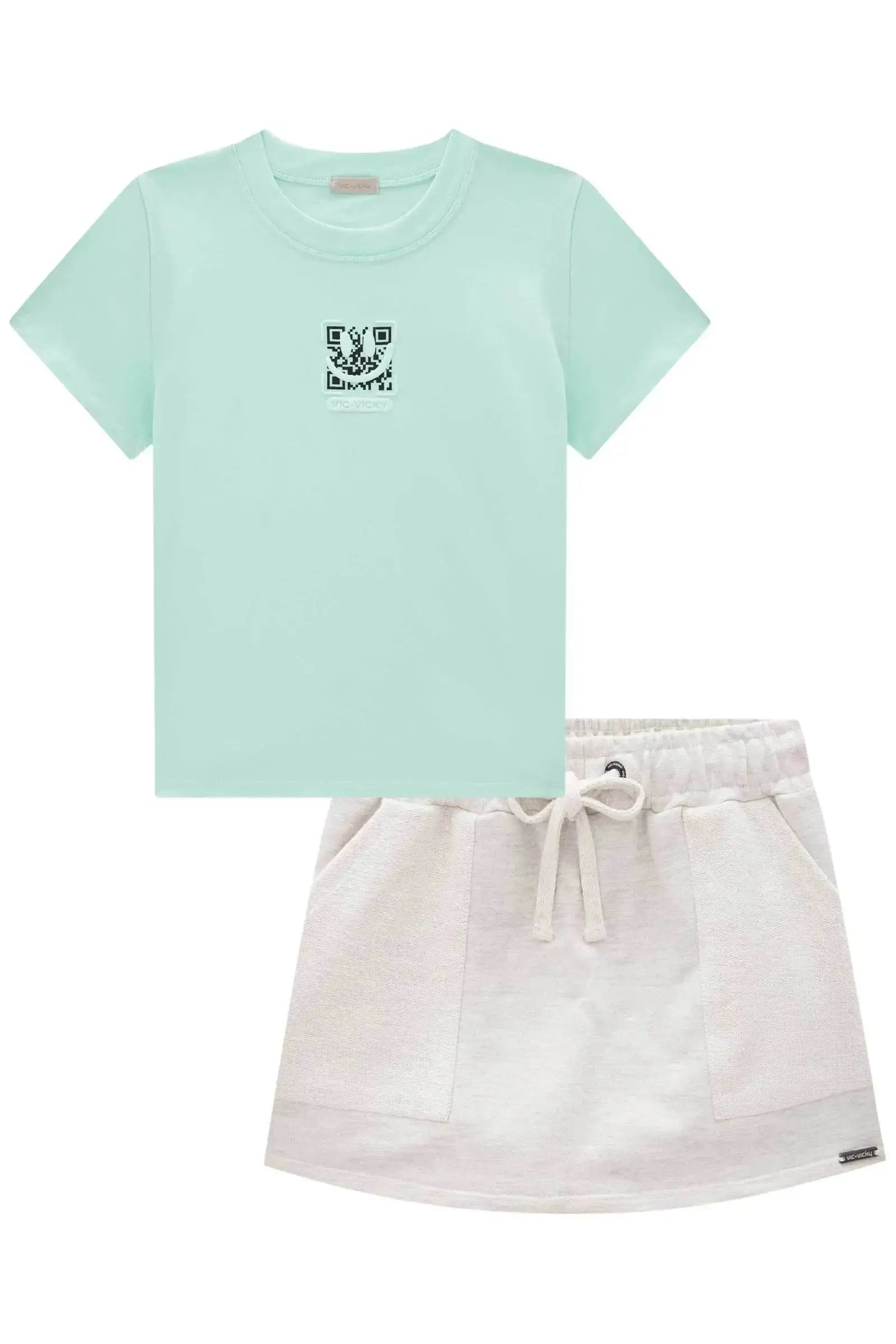 Conjunto de Blusa em Meia Malha e Short Saia em Moletom 84921 Vic&Vicky Teen Menina