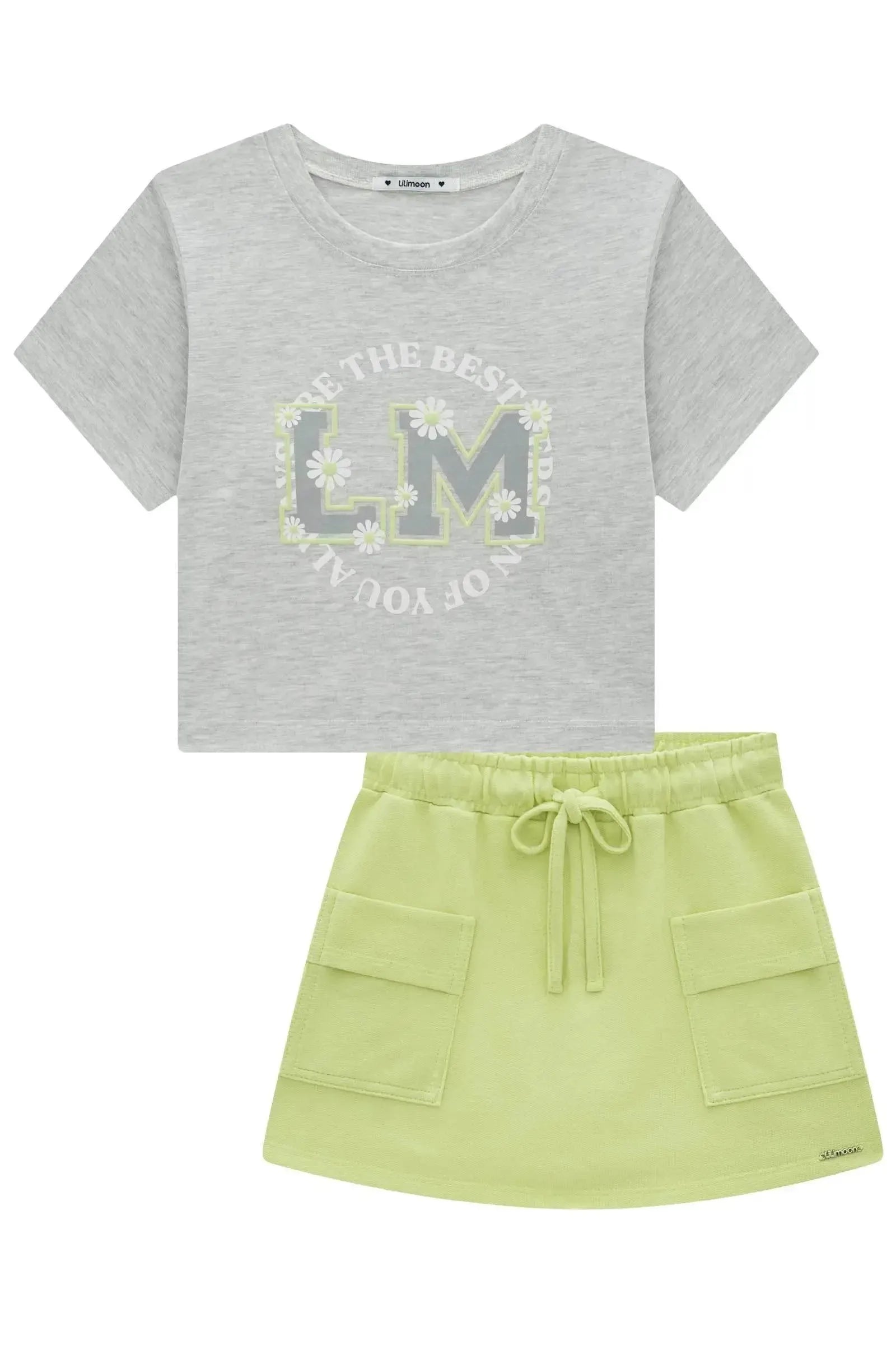 Conjunto de Blusa em Meia Malha e Short Saia em Moletom sem Pelúcia 92681 Lilimoon Teen Menina