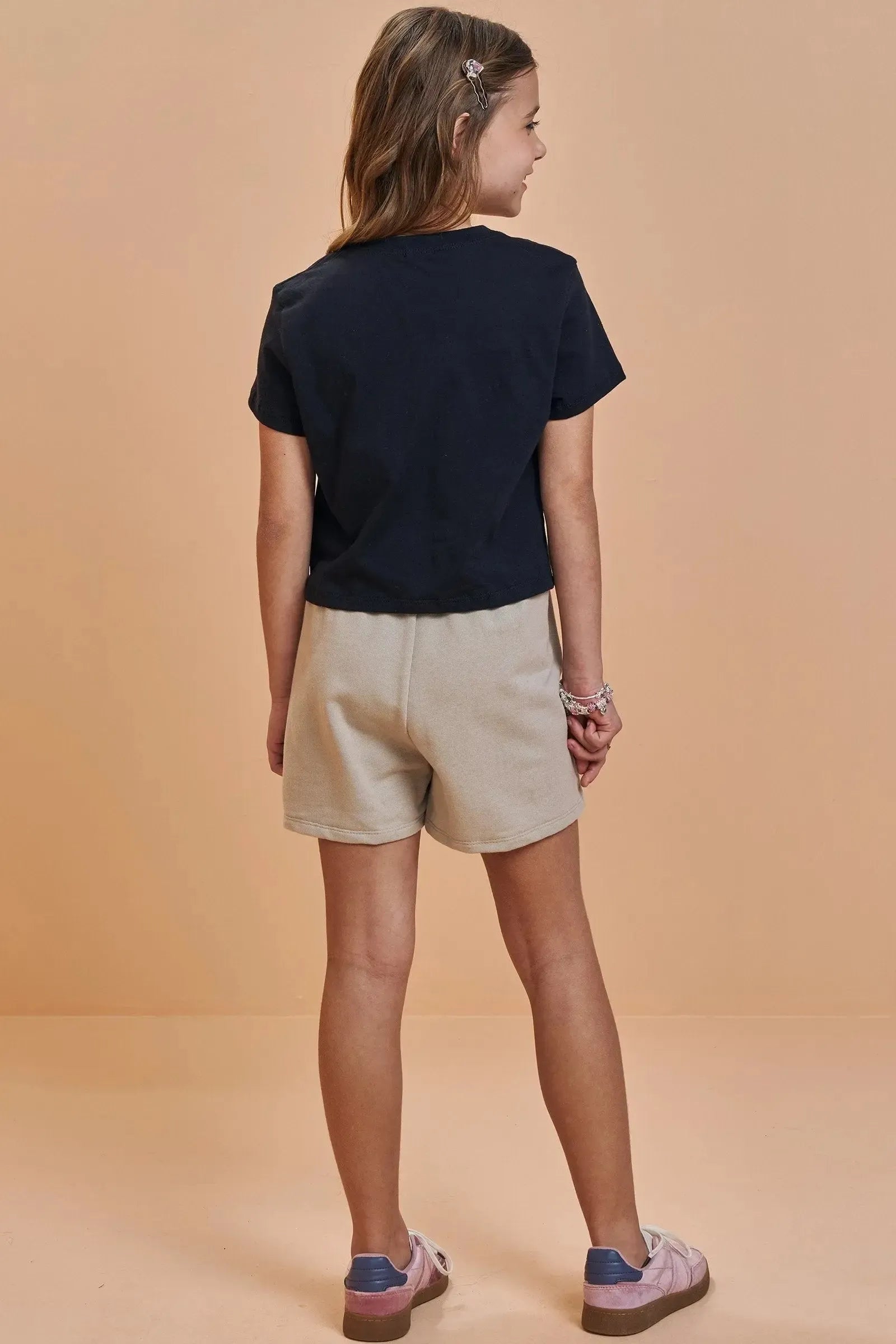 Conjunto de Blusa em Meia Malha e Short Saia em Moletom sem Pelúcia 93491 Vic&Vicky Teen Menina