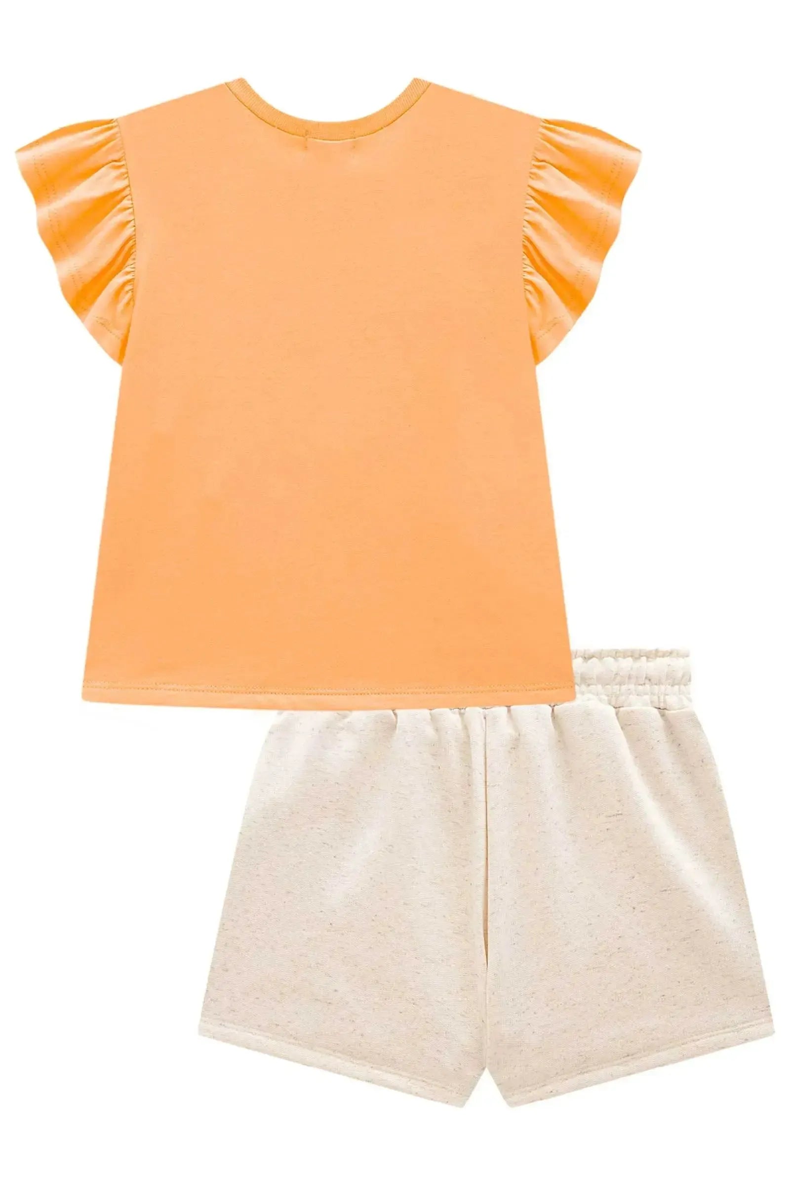 Conjunto de Blusa em Meia Malha e Short Saia em Moletom sem Pelúcia 98001 Kukiê Infantil Menina