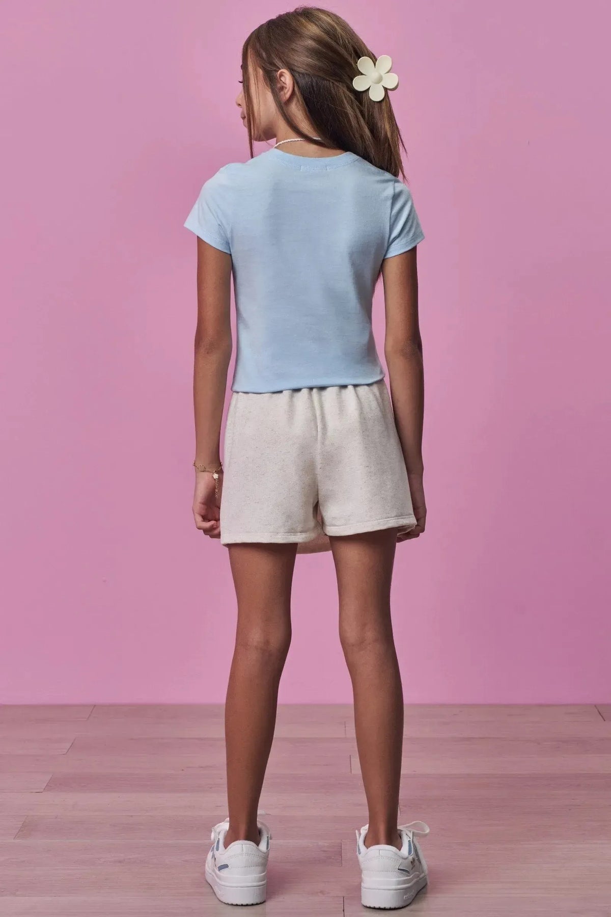 Conjunto de Blusa em Meia Malha e Short Saia em Moletom sem Pelúcia 98257 Vic Teen Menina