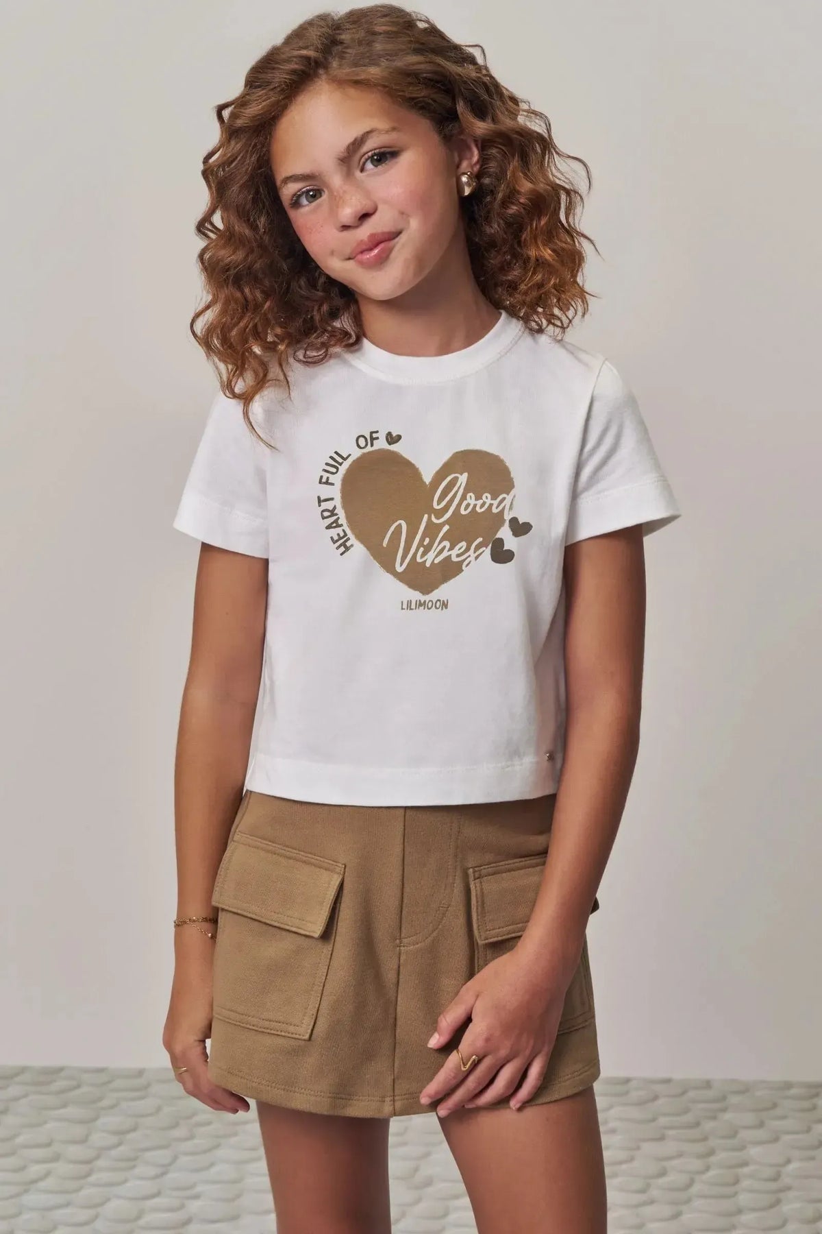 Conjunto de Blusa em Meia Malha e Short Saia em Moletom sem Pelúcia 98574 Lilimoon Teen Menina