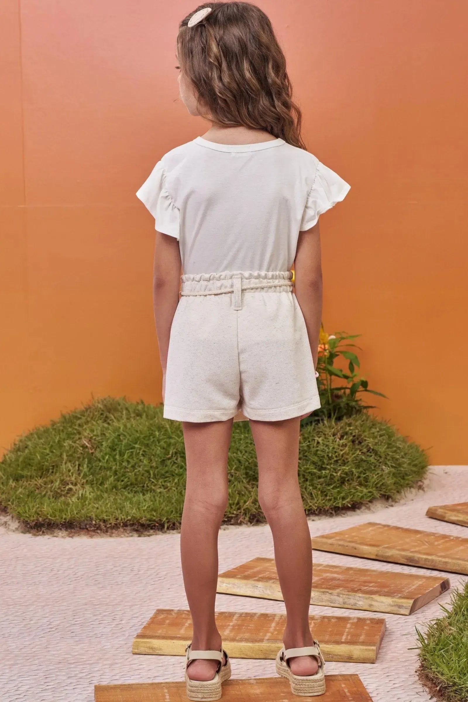 Conjunto de Blusa em Meia Malha e Short Saia em Moletom sem Pelúcia 99586 Kukiê Infantil Menina