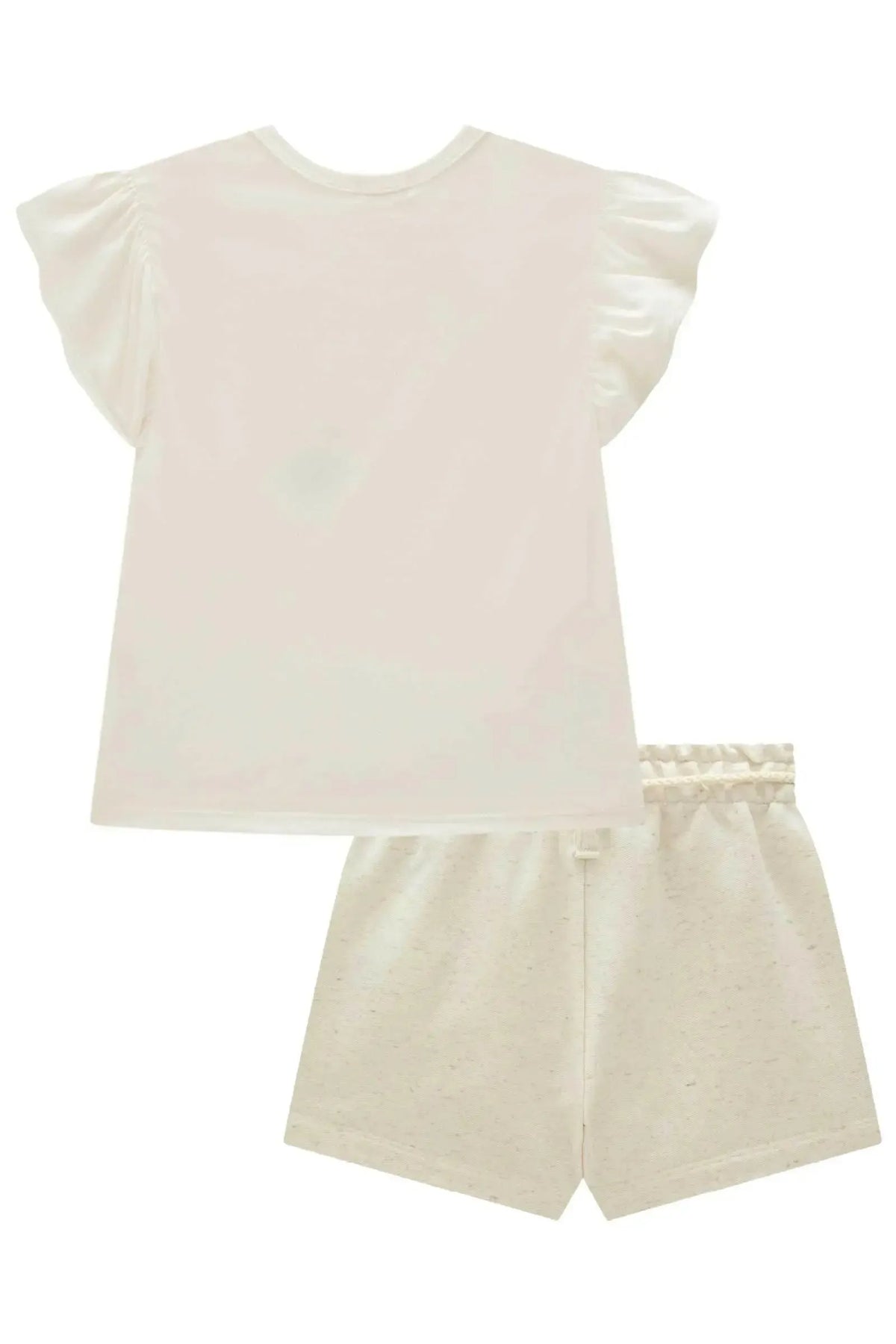 Conjunto de Blusa em Meia Malha e Short Saia em Moletom sem Pelúcia 99586 Kukiê Infantil Menina