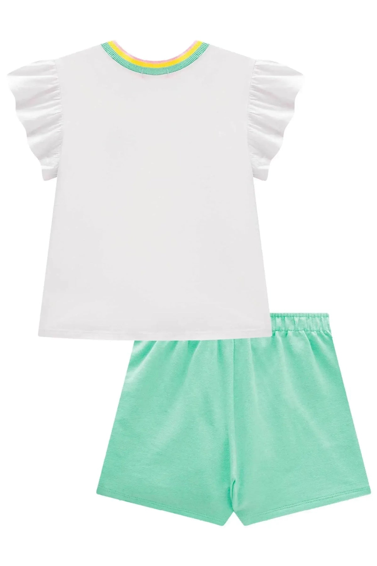 Conjunto de Blusa em Meia Malha e Short Saia em Moletom sem Pelúcia 99643 Kukiê Infantil Menina