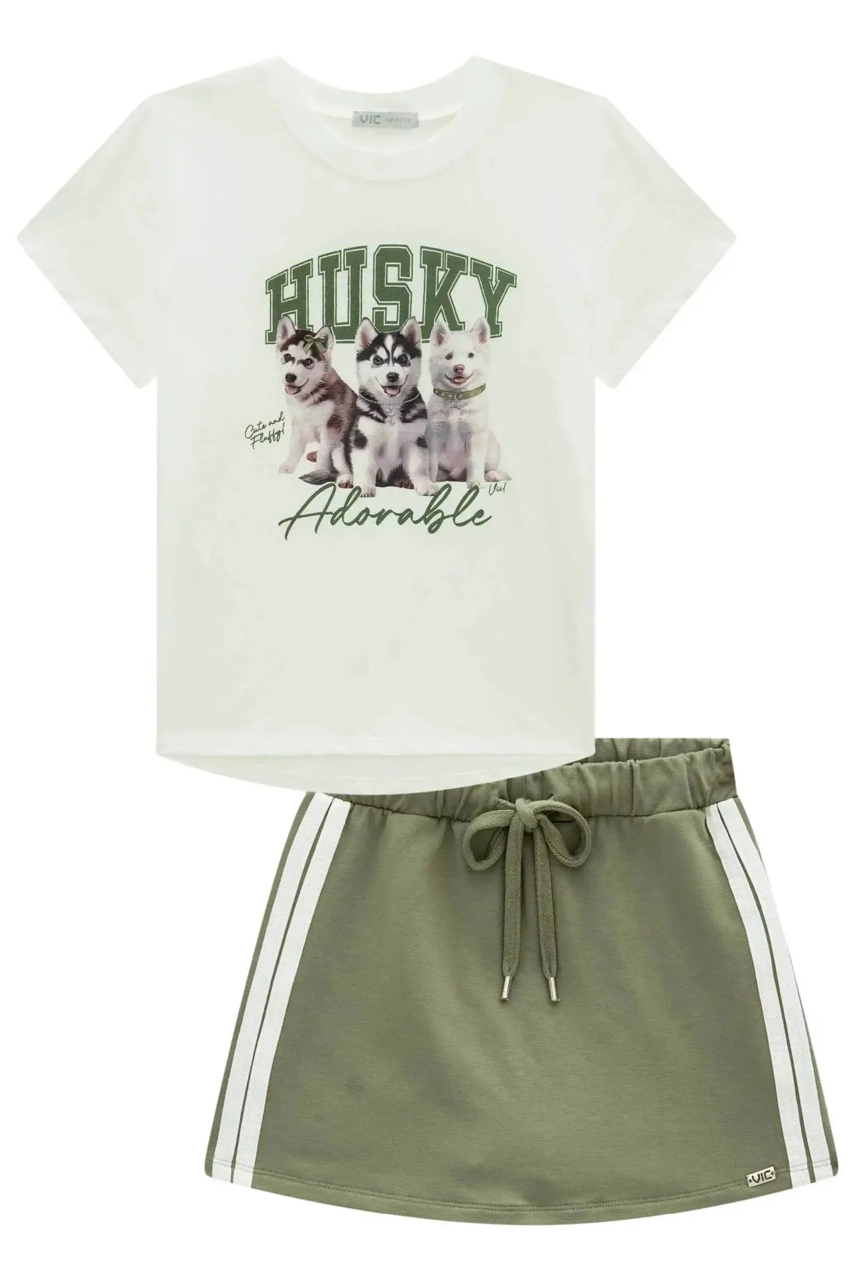 Conjunto de Blusa em Meia Malha e Short Saia em Molevisco 98251 Vic Teen Menina