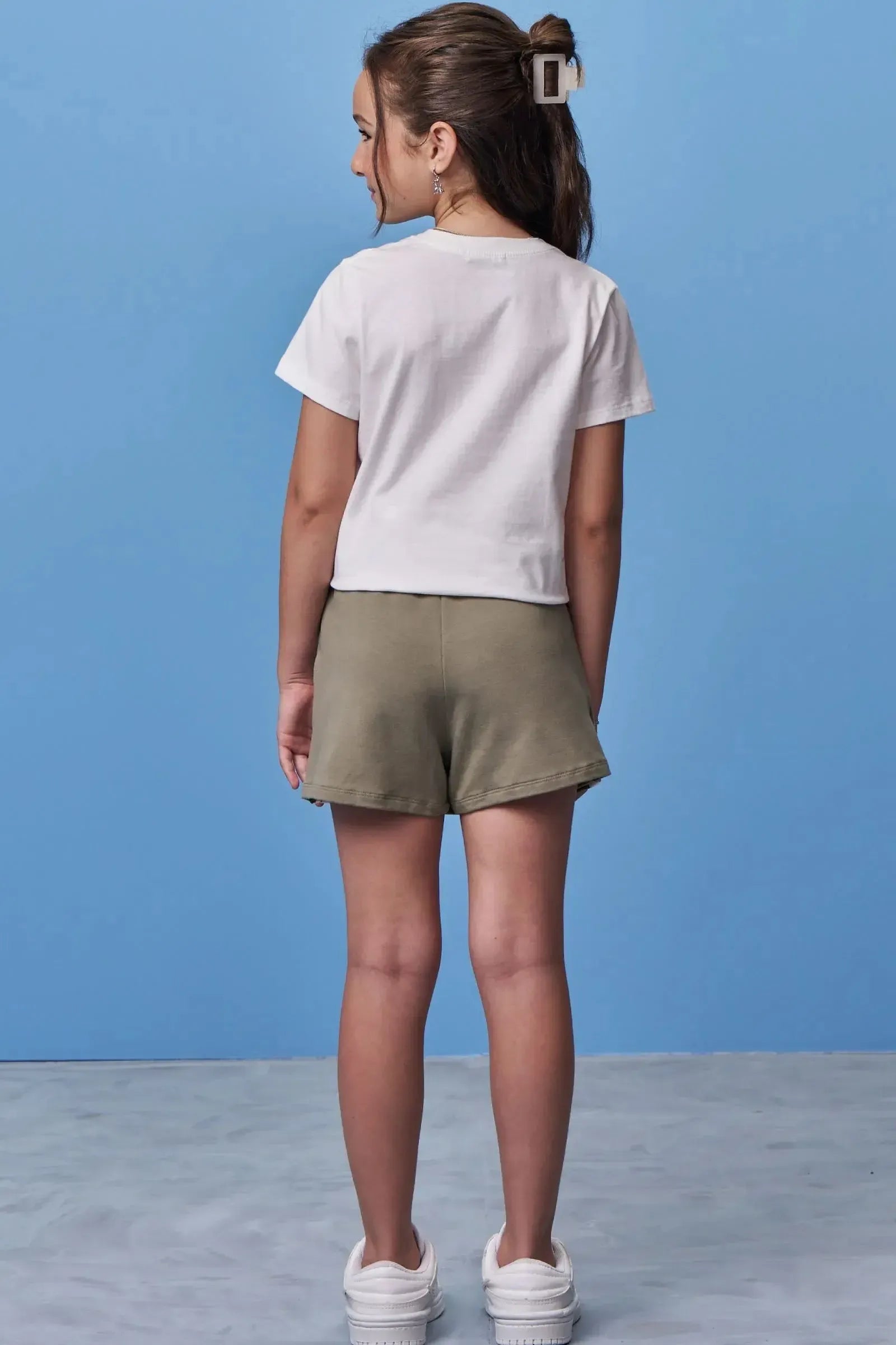 Conjunto de Blusa em Meia Malha e Short Saia em Molevisco 98251 Vic Teen Menina