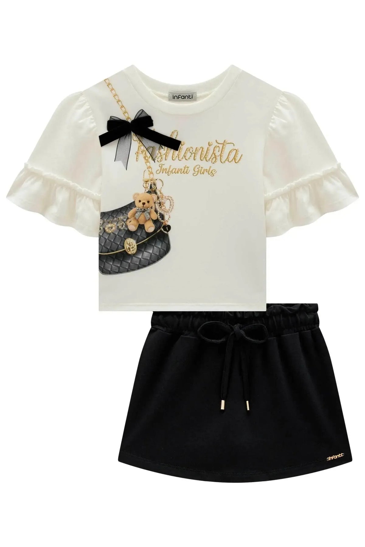 Conjunto de Blusa em Meia Malha e Short Saia em Molevisco 98719 Infanti Infantil Menina