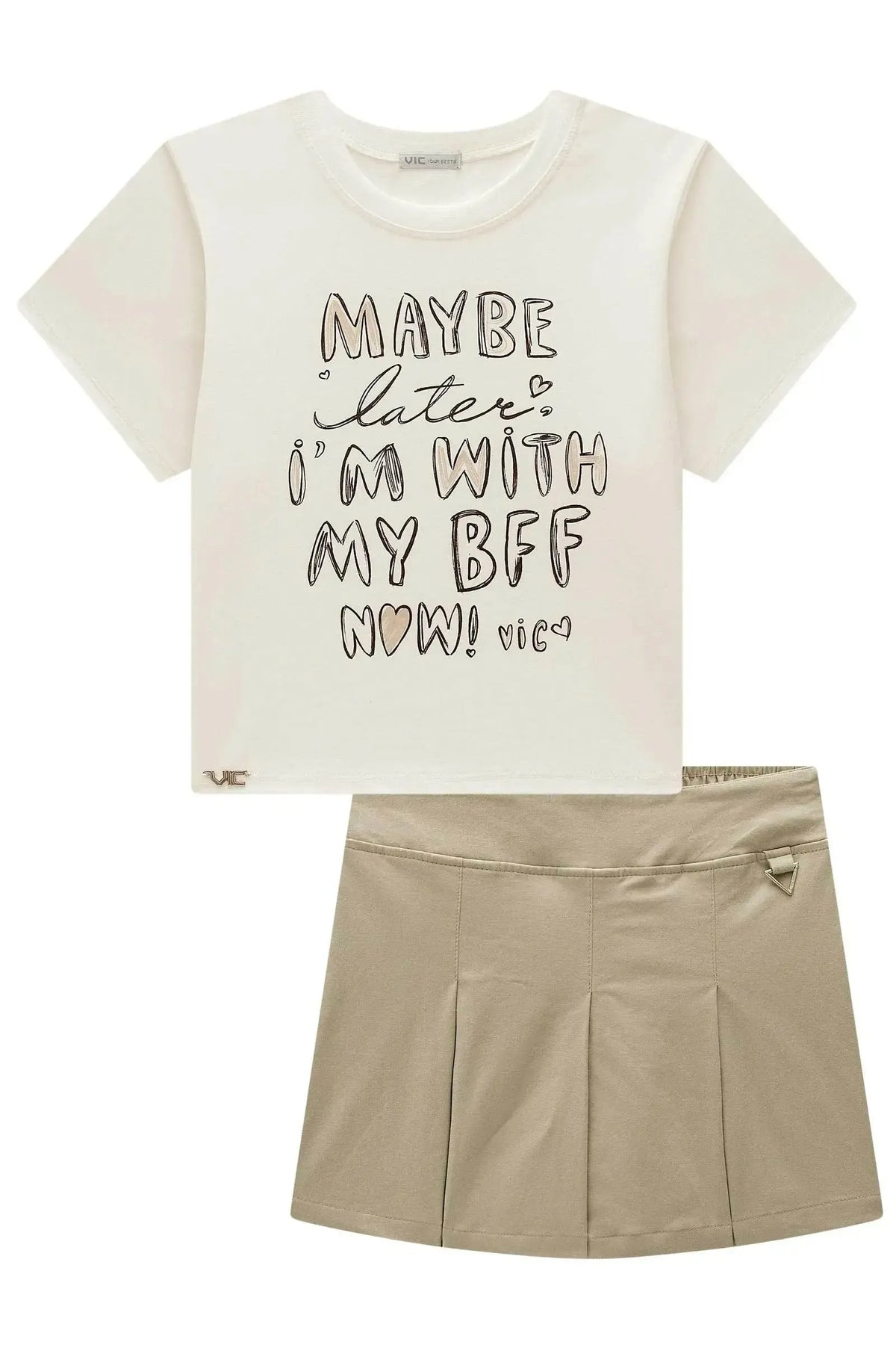Conjunto de Blusa em Meia Malha e Short Saia em Sarja com Elastano 98511 Vic Teen Menina