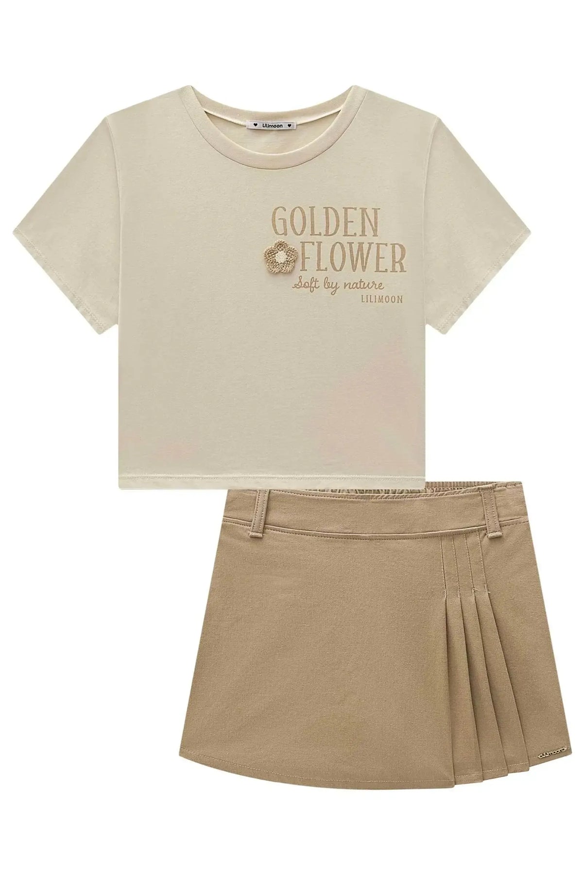 Conjunto de Blusa em Meia Malha e Short Saia em Sarja com Elastano 98787 Lilimoon Teen Menina