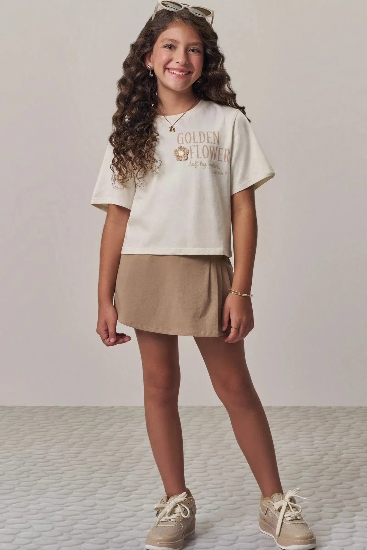 Conjunto de Blusa em Meia Malha e Short Saia em Sarja com Elastano 98787 Lilimoon Teen Menina