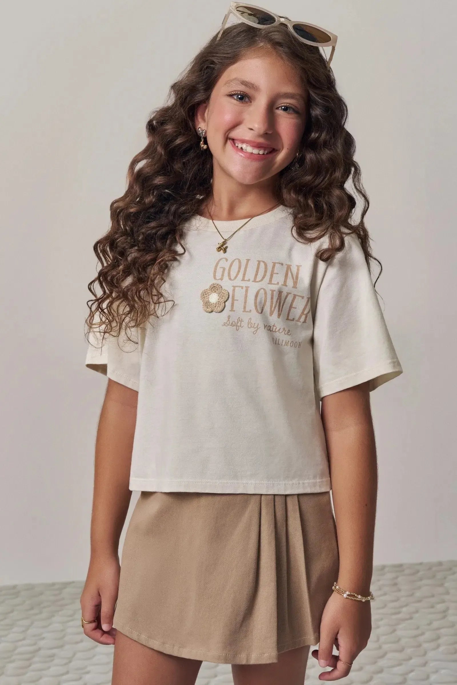Conjunto de Blusa em Meia Malha e Short Saia em Sarja com Elastano 98787 Lilimoon Teen Menina