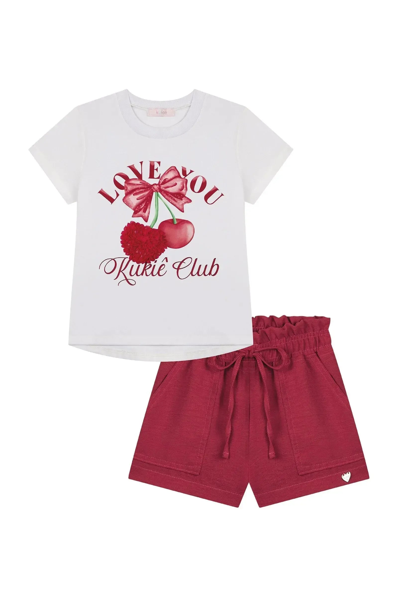 Conjunto de Blusa em Meia Malha e Shorts em Air Flow 88062 Kukiê Infantil Menina