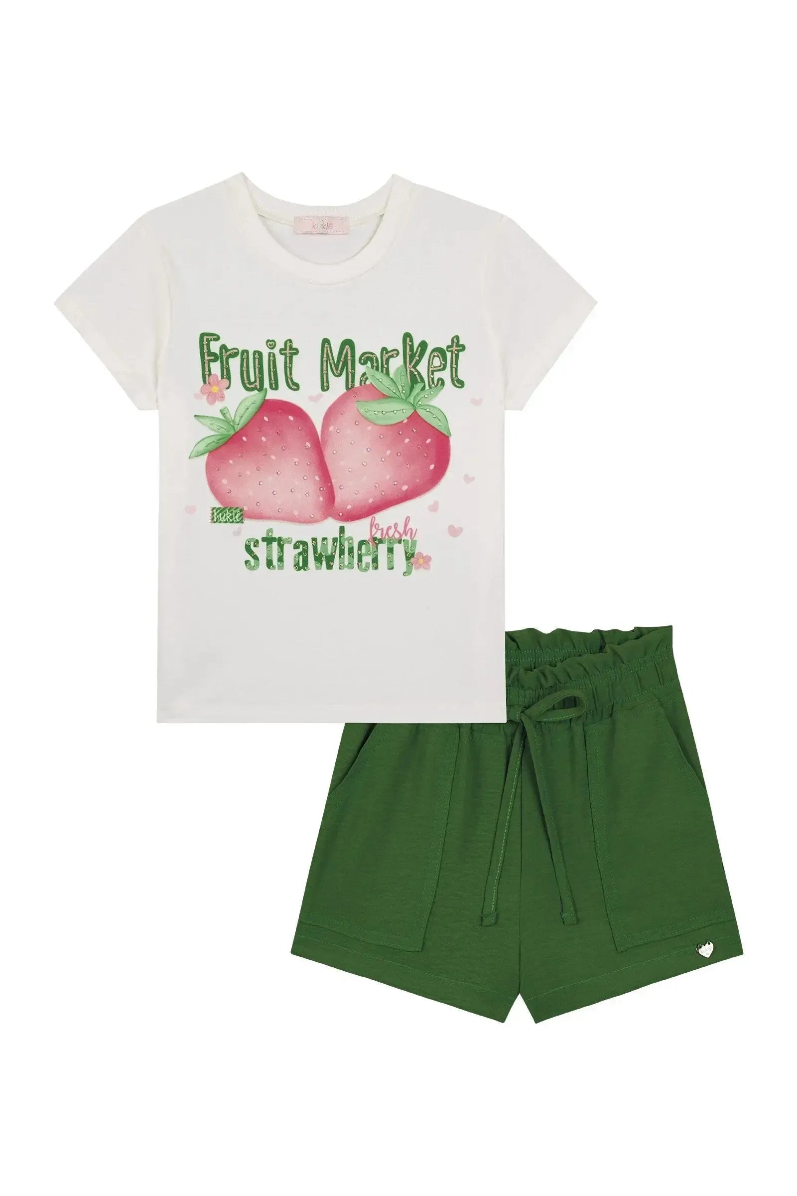 Conjunto de Blusa em Meia Malha e Shorts em Air Flow 89381 Kukiê Infantil Menina
