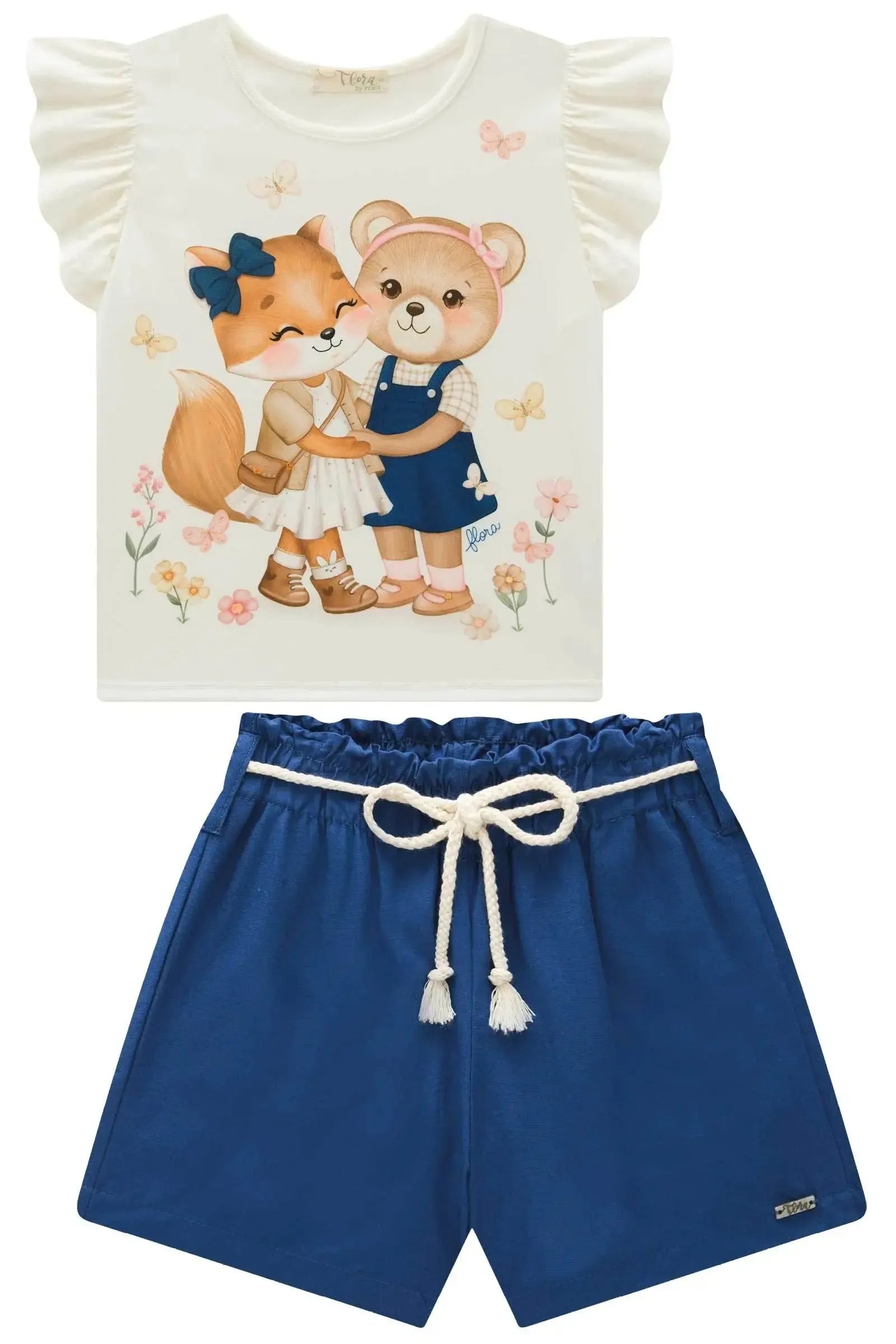 Conjunto de Blusa em Meia Malha e Shorts em Blend de Linho 93332 Infanti Infantil Menina
