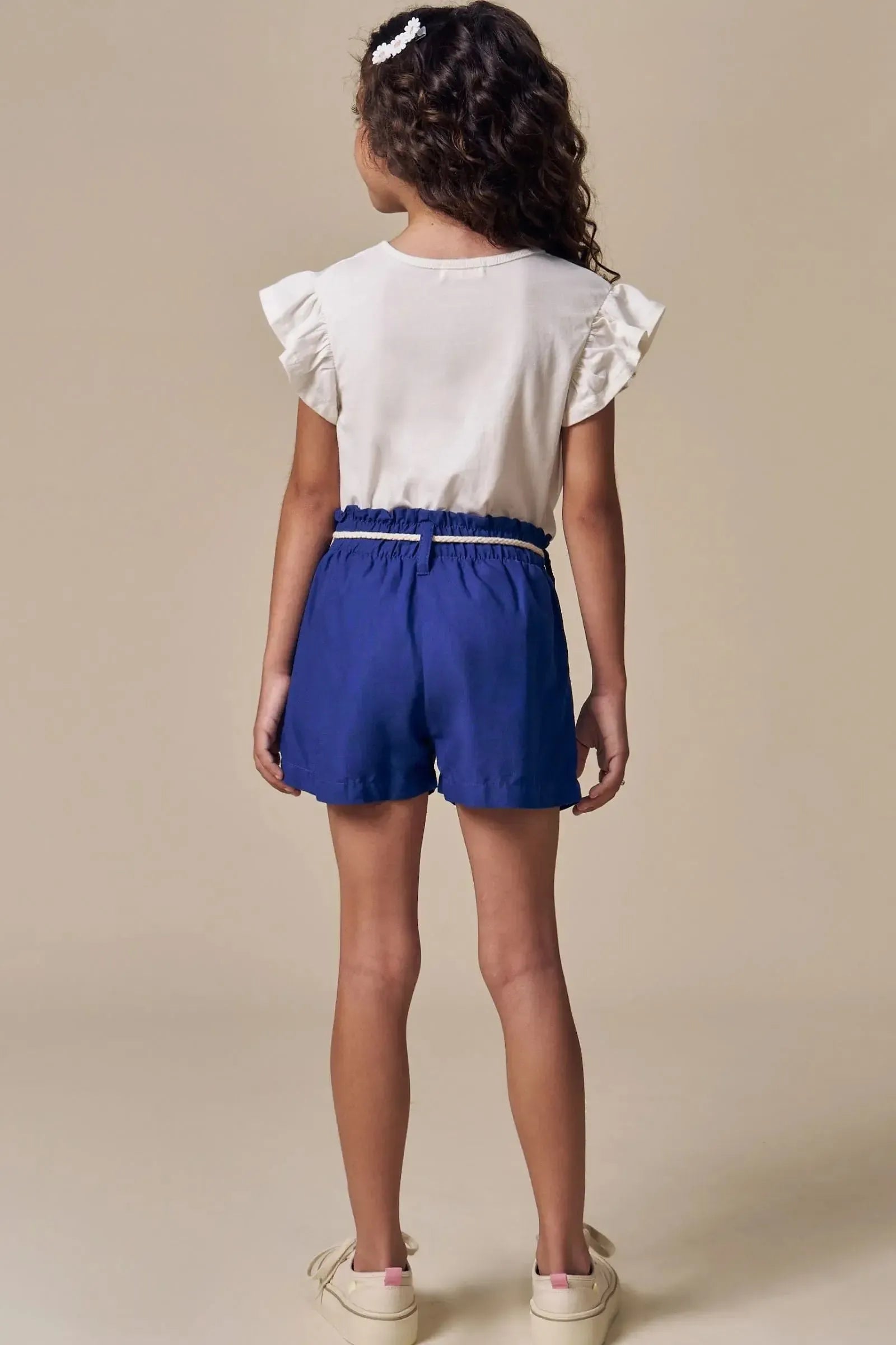 Conjunto de Blusa em Meia Malha e Shorts em Blend de Linho 93332 Infanti Infantil Menina