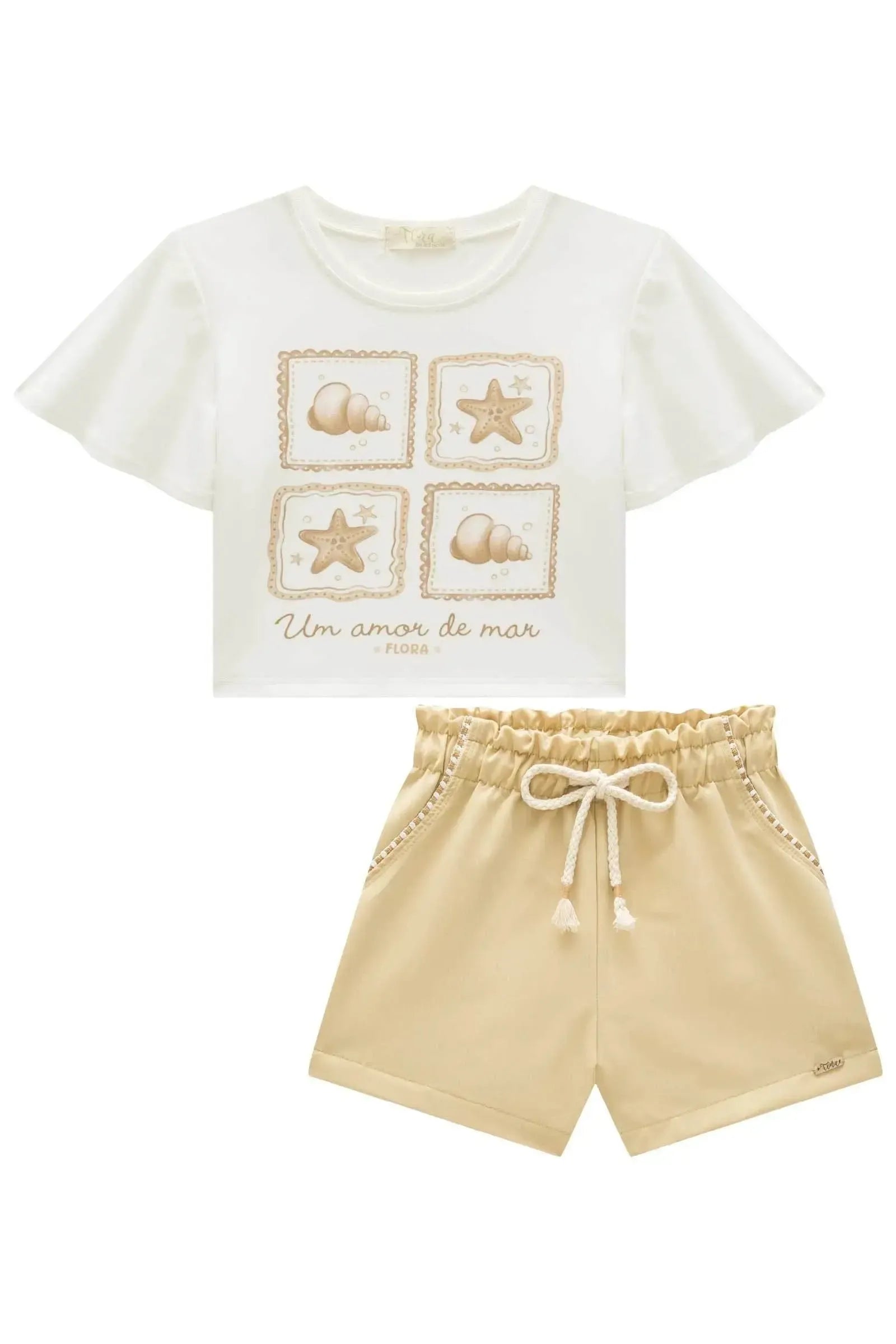 Conjunto de Blusa em Meia Malha e Shorts em Blend de Viscose com Elastano 96418 Infanti Infantil Menina