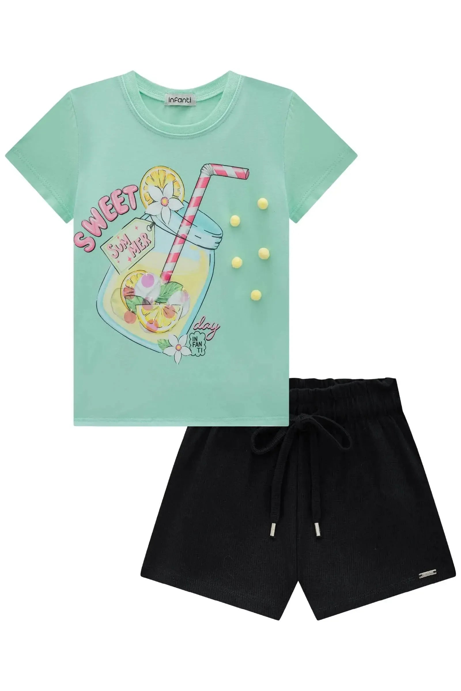 Conjunto de Blusa em Meia Malha e Shorts em Canelado Liz 85894 Infanti Infantil Menina