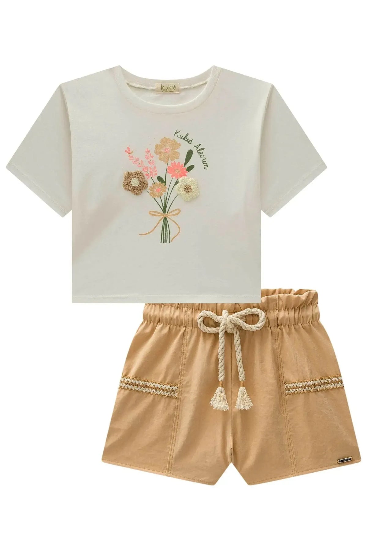 Conjunto de Blusa em Meia Malha e Shorts em Cupro 98280 Kukiê Infantil Menina