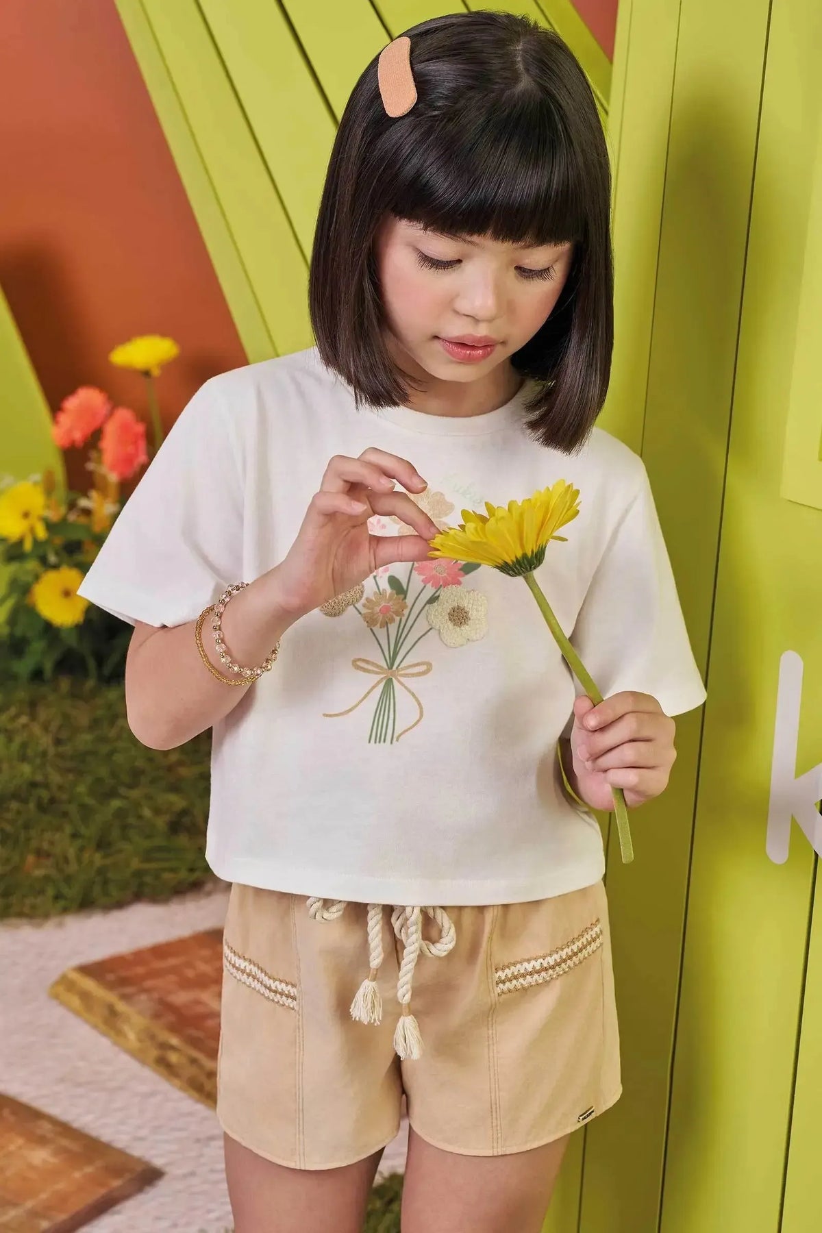 Conjunto de Blusa em Meia Malha e Shorts em Cupro 98280 Kukiê Infantil Menina