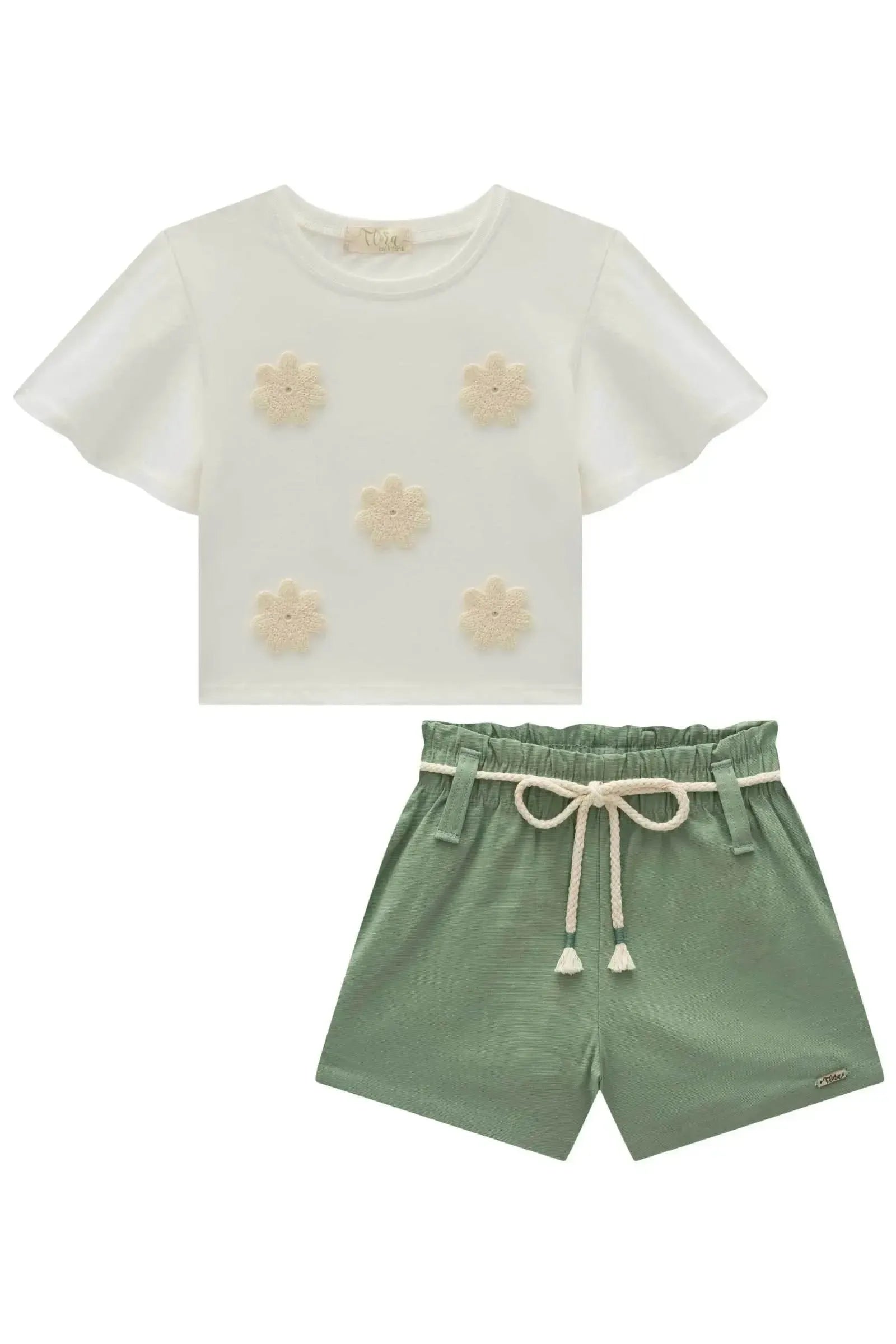 Conjunto de Blusa em Meia Malha e Shorts em Linho com Elastano 97539 Infanti Infantil Menina