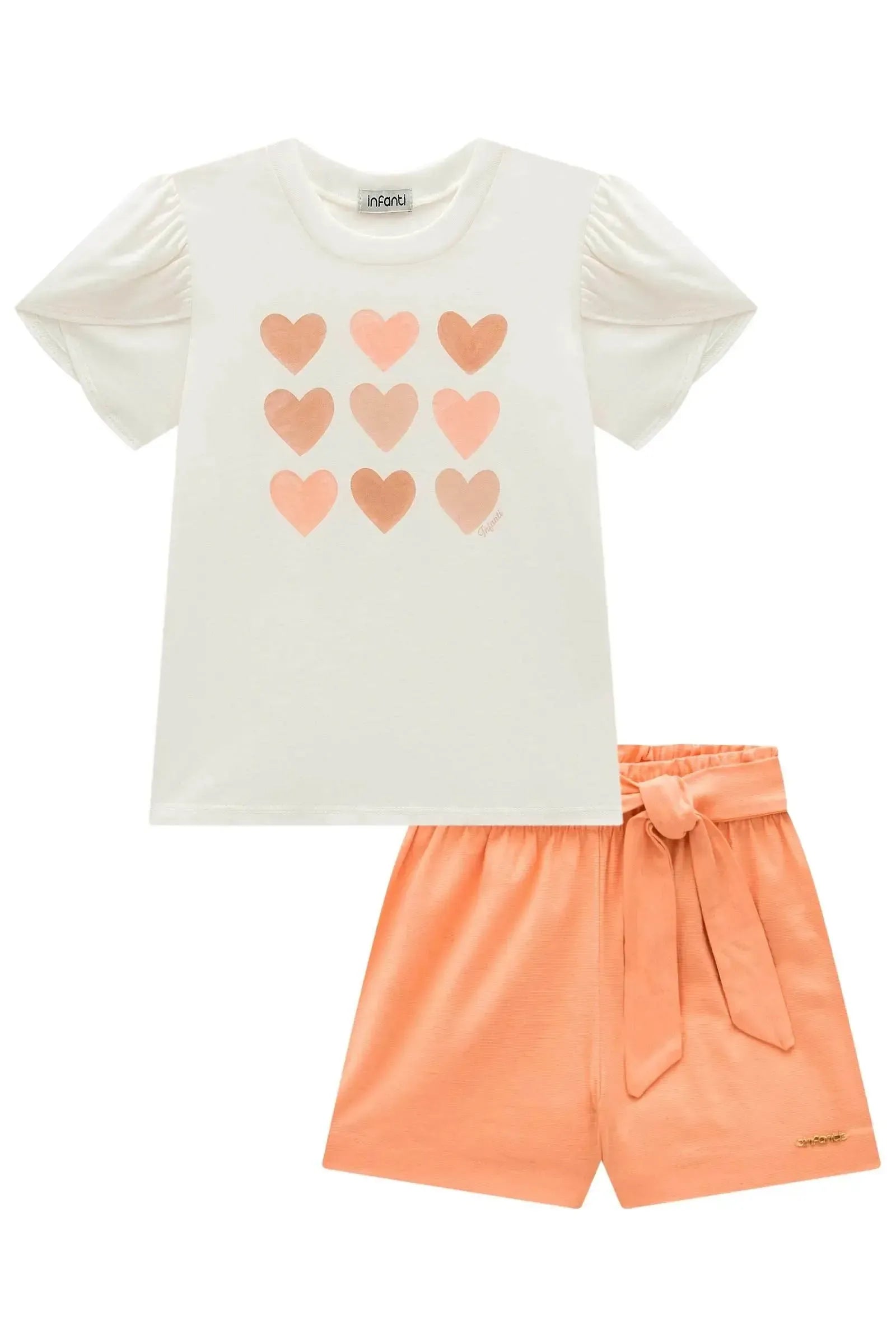Conjunto de Blusa em Meia Malha e Shorts em Linho Santorine com Elastano 98902 Infanti Infantil Menina