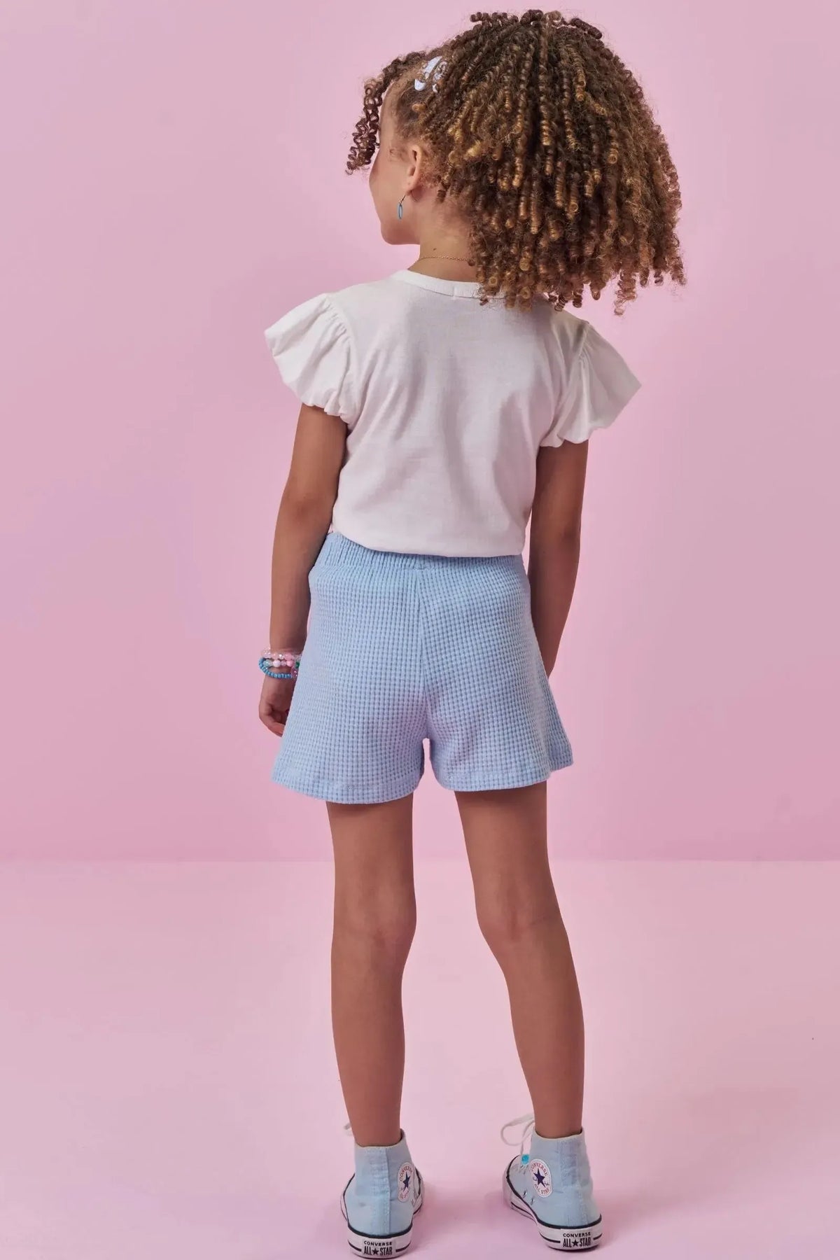 Conjunto de Blusa em Meia Malha e Shorts em Malha Big Waffle 98450 Kukiê Infantil Menina