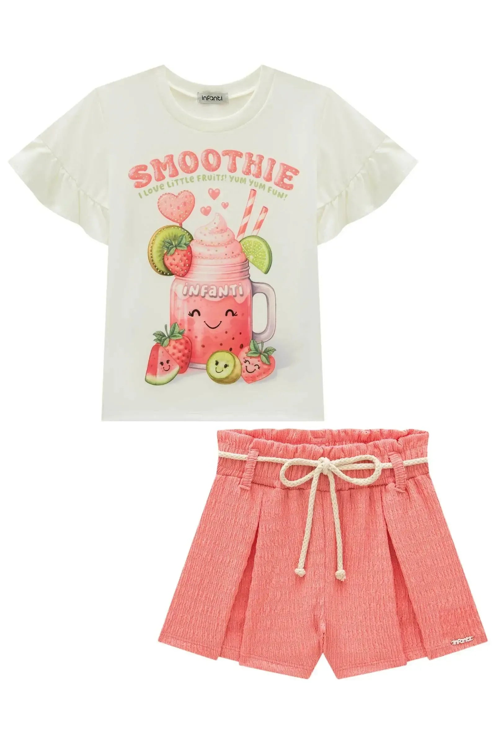 Conjunto de Blusa em Meia Malha e Shorts em Malha Enrugada 95551 Infanti Infantil Menina