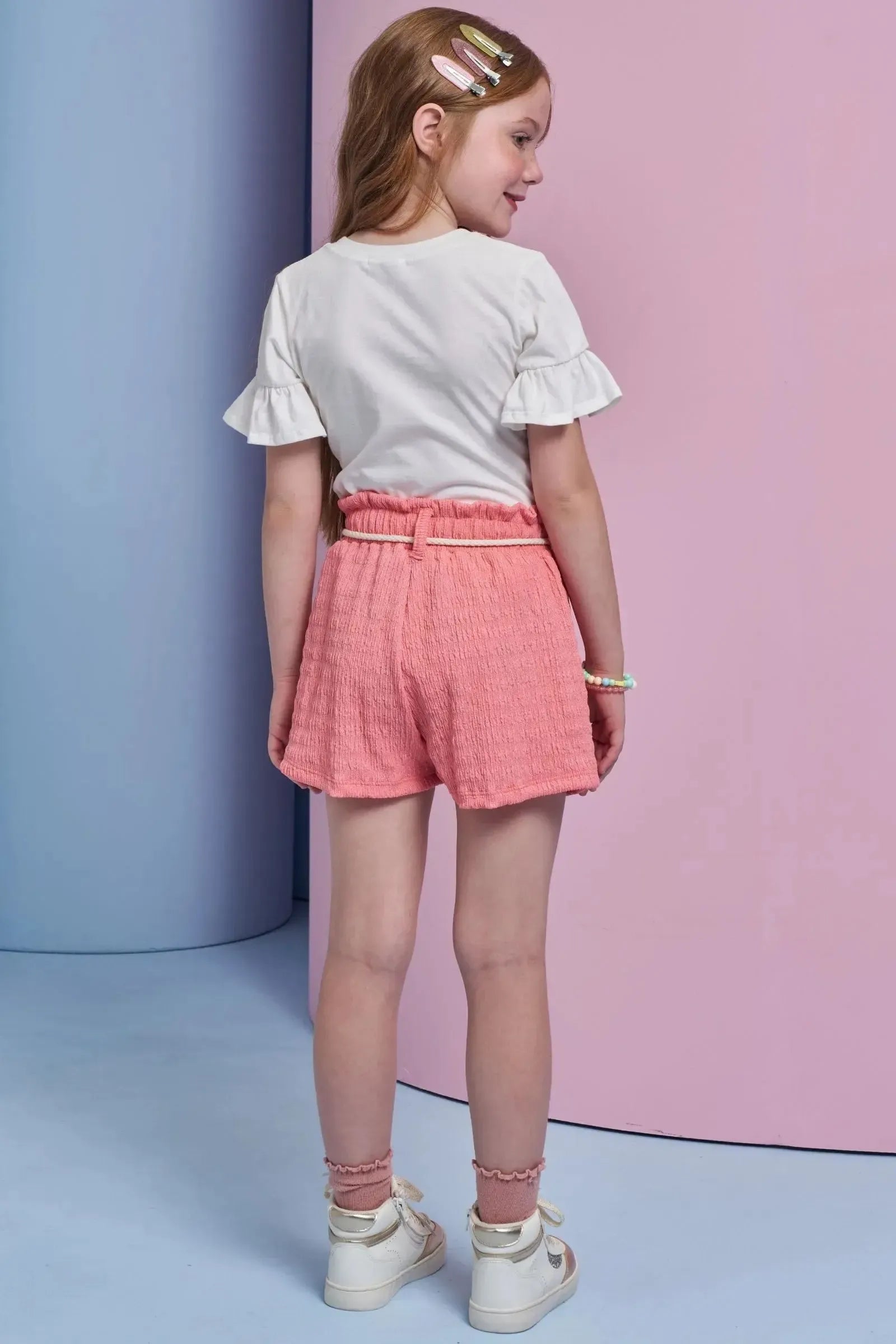Conjunto de Blusa em Meia Malha e Shorts em Malha Enrugada 95551 Infanti Infantil Menina