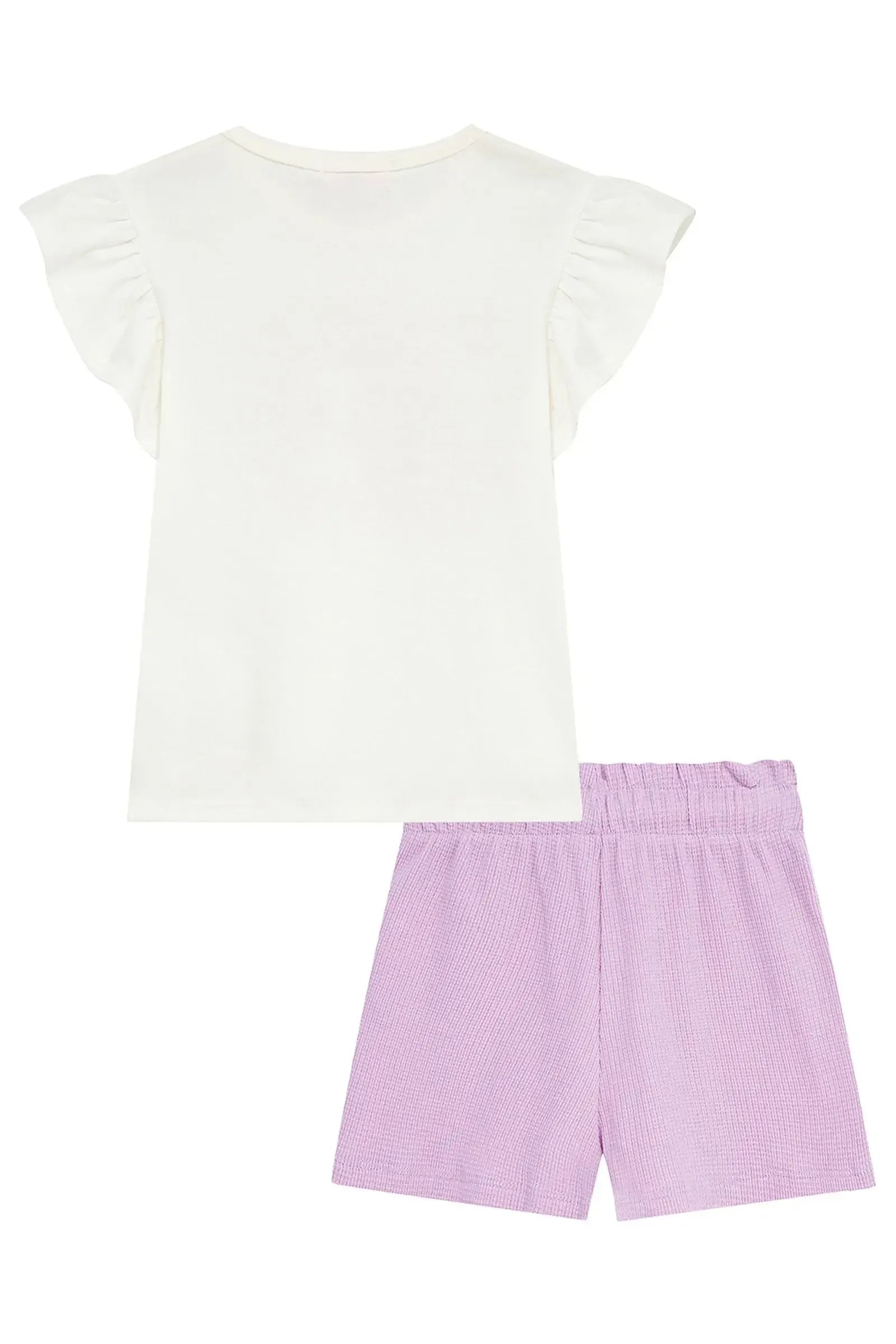 Conjunto de Blusa em Meia Malha e Shorts em Malha Little Waffle 95970 Kukiê Infantil Menina