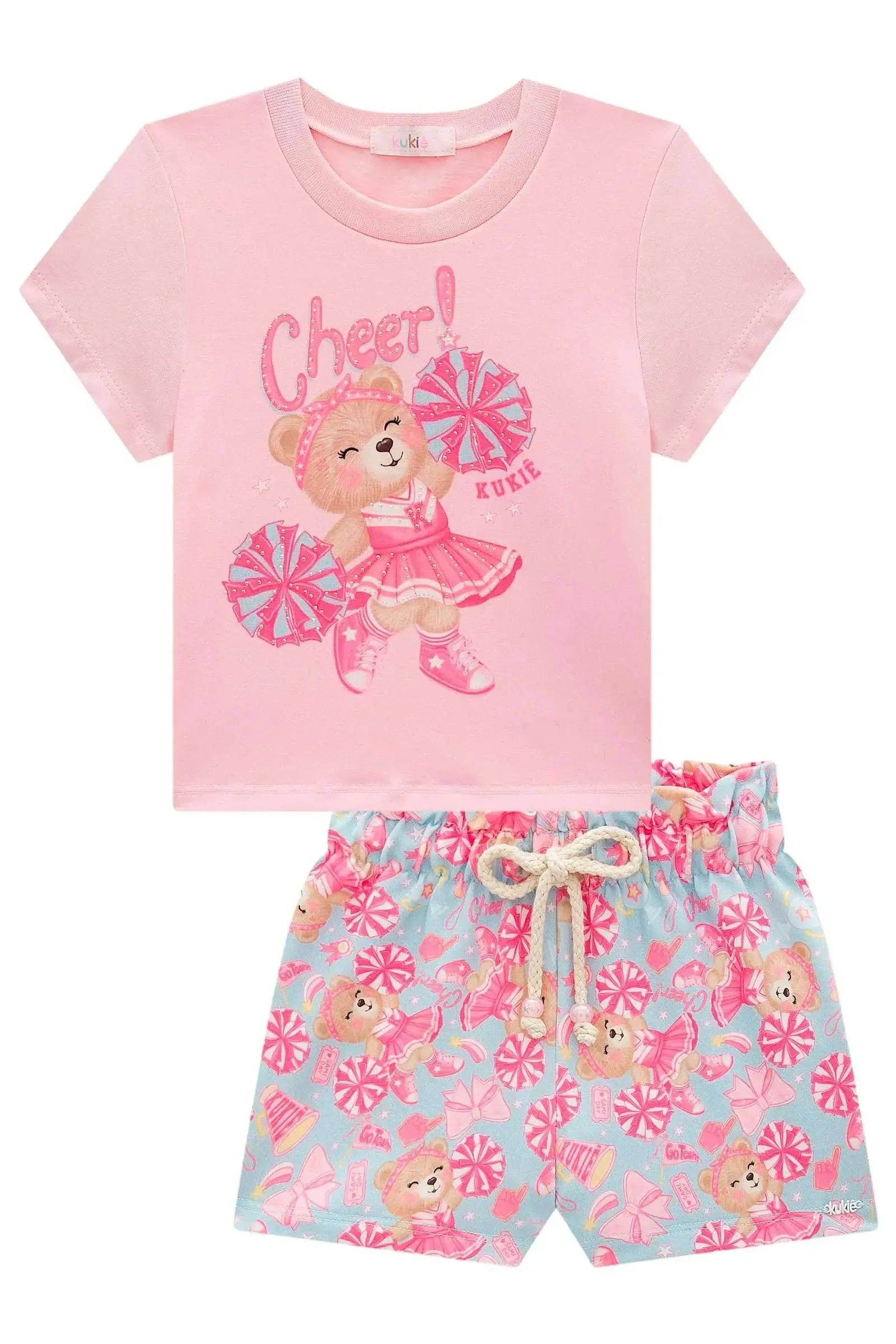 Conjunto de Blusa em Meia Malha e Shorts em Molecotton 98354 Kukiê Infantil Menina