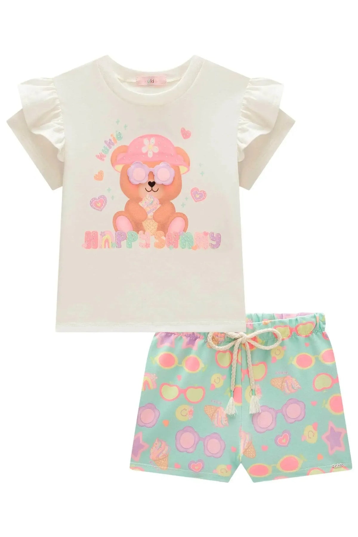 Conjunto de Blusa em Meia Malha e Shorts em Molecotton 98910 Kukiê Infantil Menina